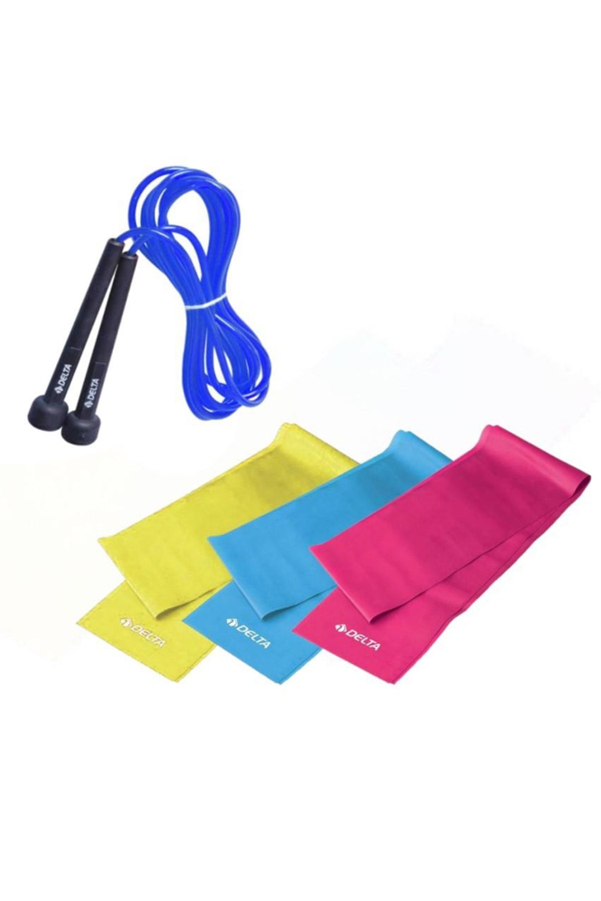 Delta 90 x 7,5 cm 3 'lü Pilates Bandı Lastiği Atlama İpi 4'lü Set