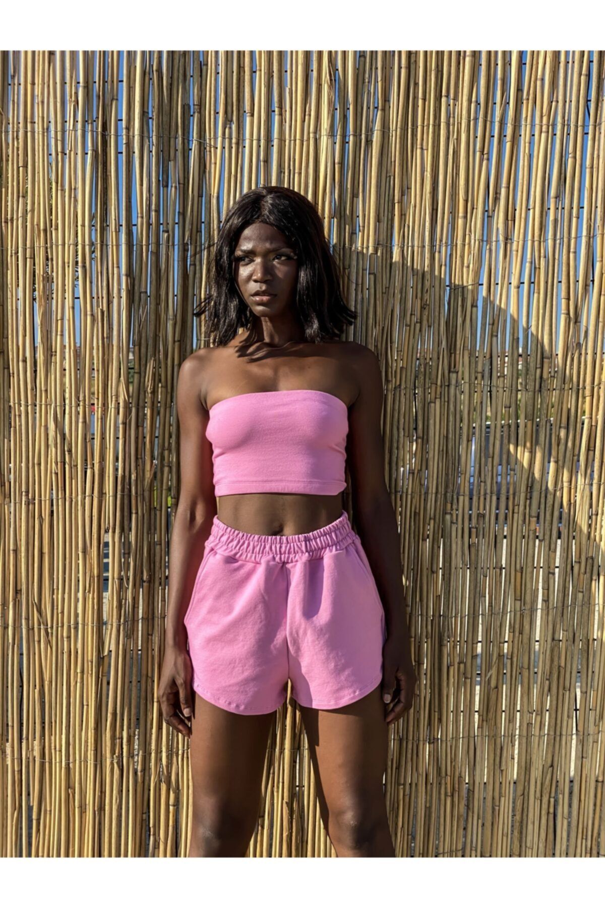 La Sarta Kadın  Pembe Straplez Crop Top