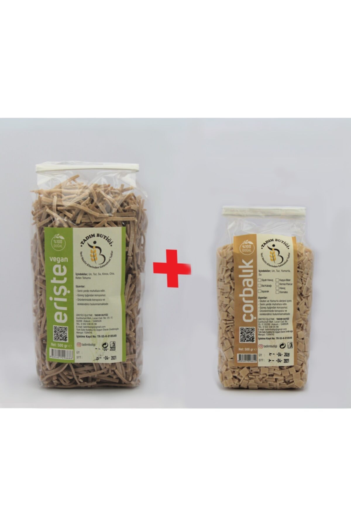 Tadım Butiği Vegan + Sade Çorbalık Erişte 2x500 Gr