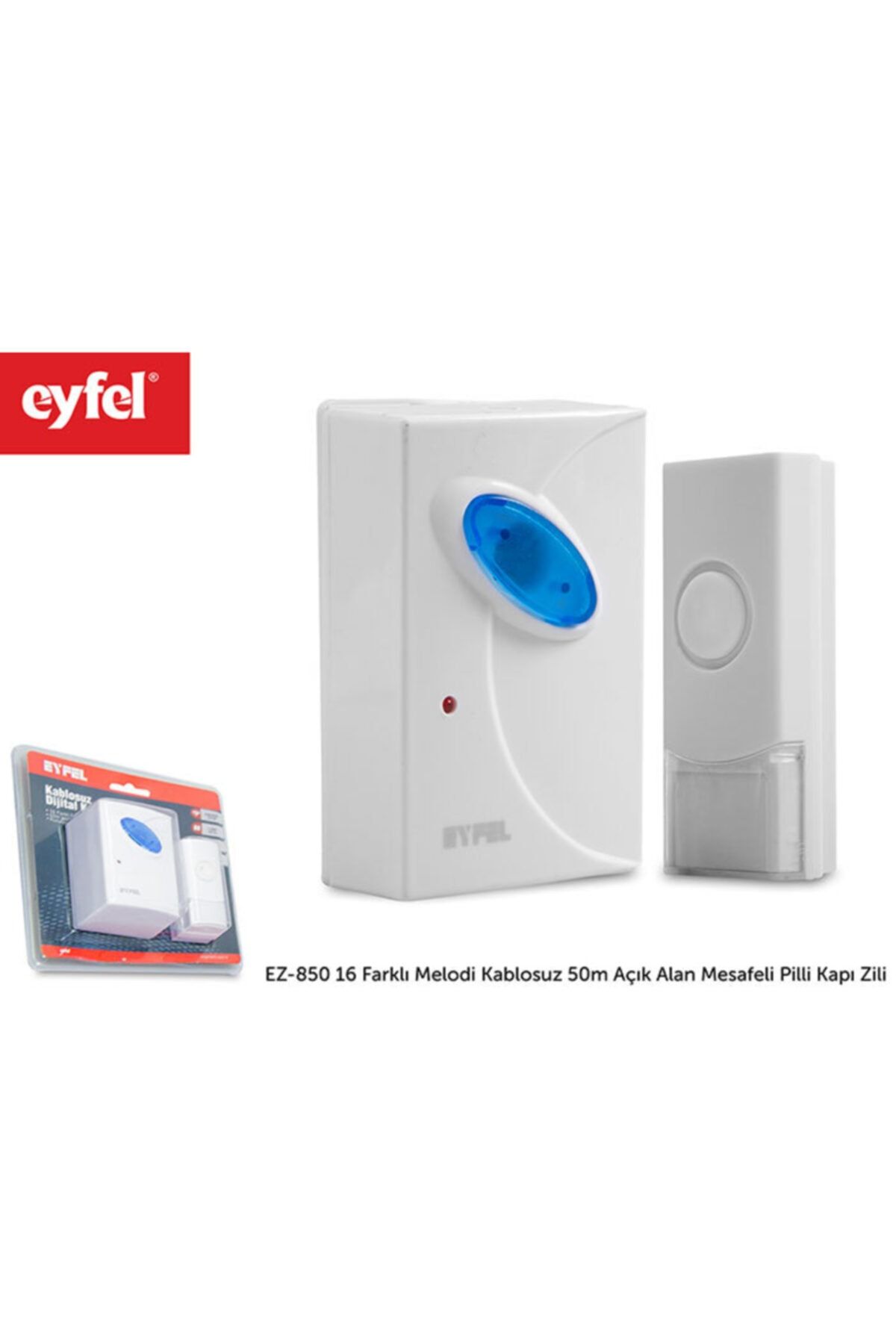 Eyfel Ez-850 16 Farklı Melodi Kablosuz 50m Açık Alan Mesafeli Pilli Kapı Zili
