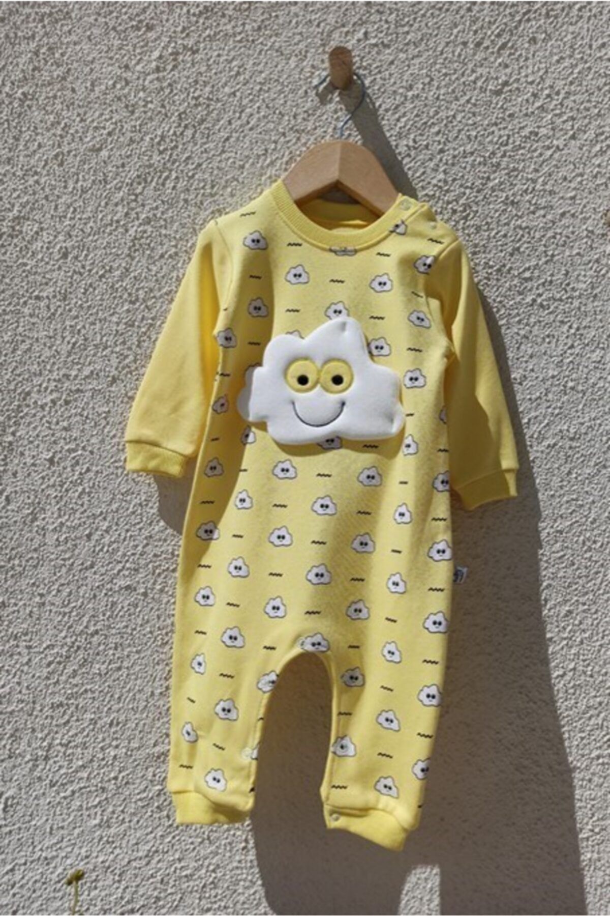 Nazar Bebek Sarı Bulut Kabartmalı Baskılı Tulum