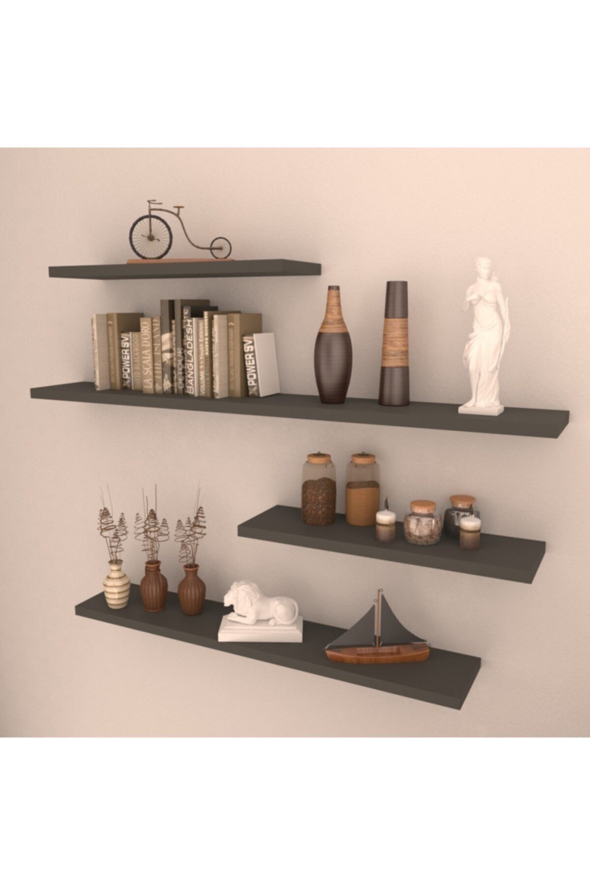 RAFKESTİR 4 Lü Gizli Bağlantılı Raf Set ( 80 - 60 - 40 - 40 ) Antrasit ( Mat )
