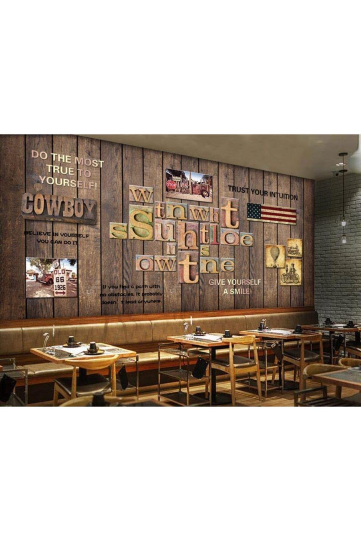 Renkli Duvarlar Cafe Kahverengi Graffiti Wallpaper Özel Tasarım Duvar Kağıdı 4.50x2.50