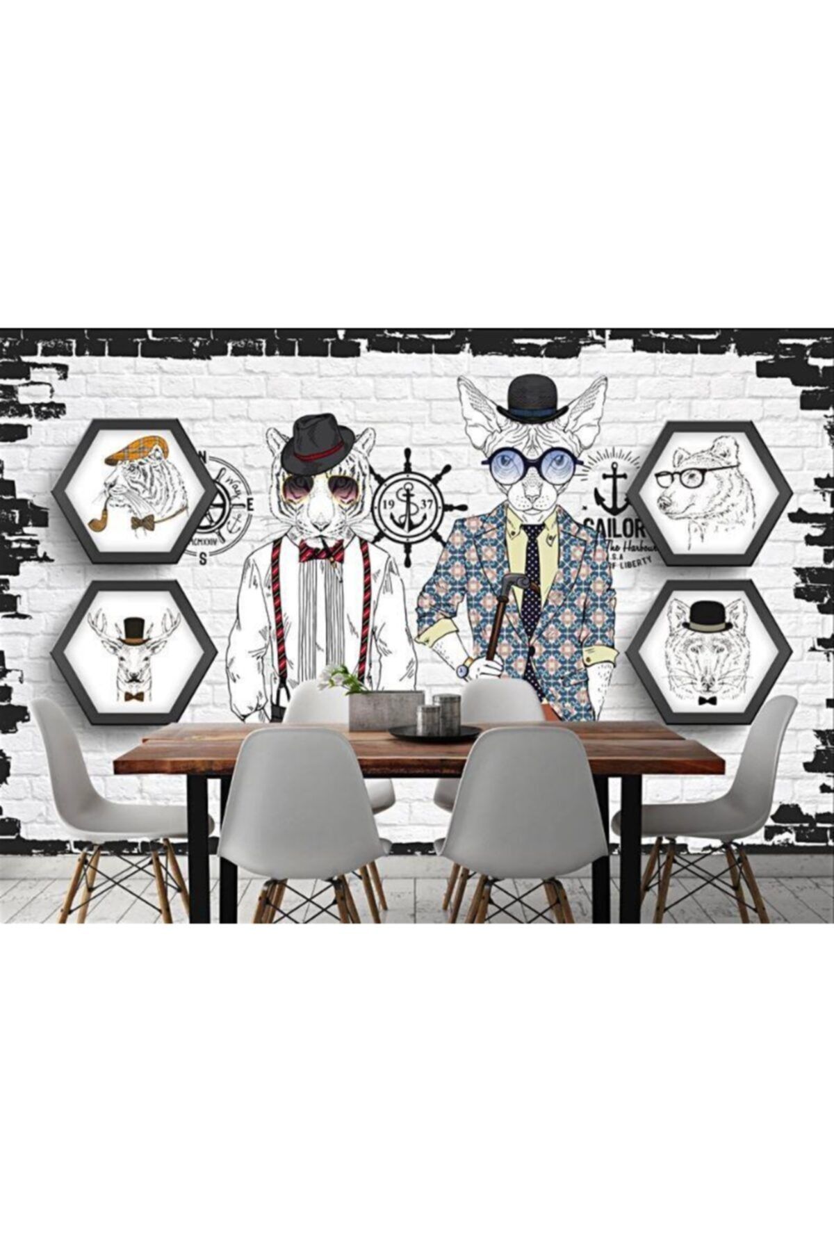 Renkli Duvarlar Tiger Fashıon Moda Özel Tasarım Duvar Kağıdı 4.00x2.30