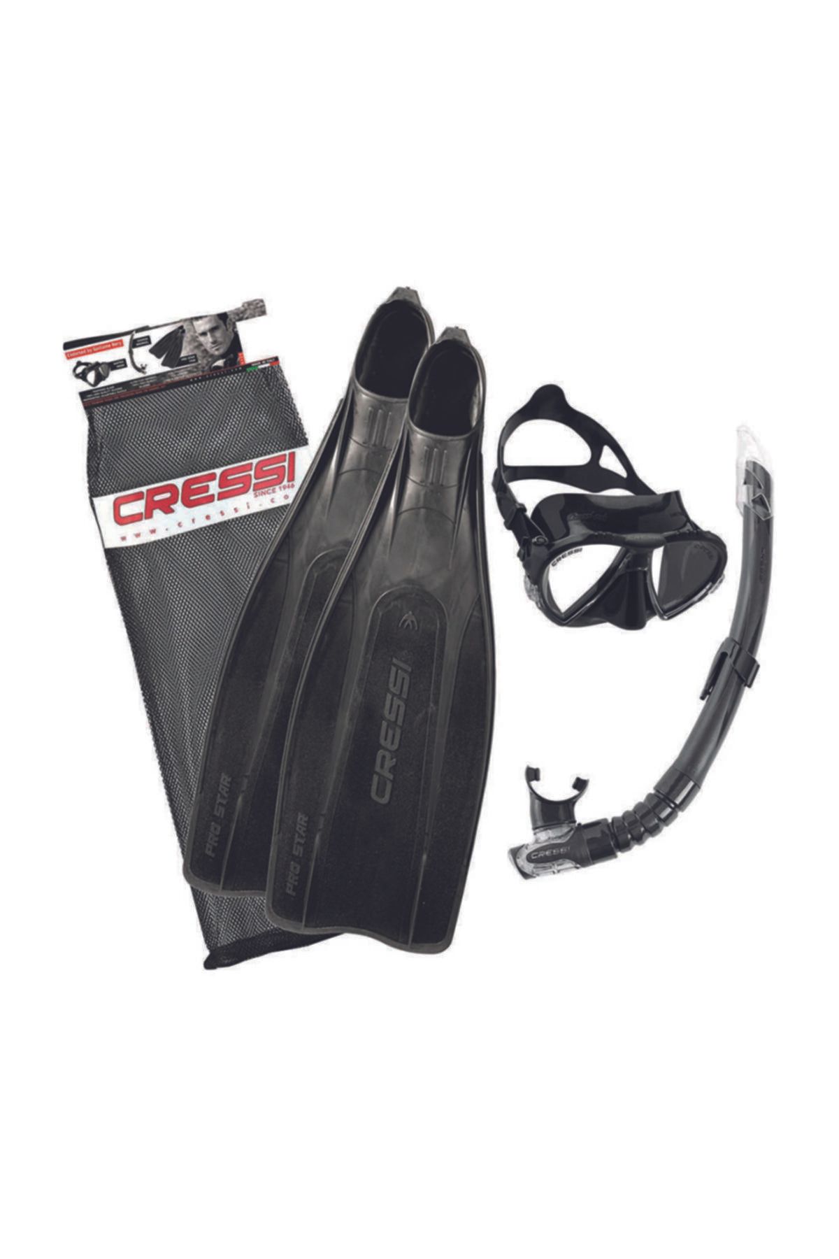 Cressi Pro Star Palet Maske Şnorkel Seti BLACK 45-46