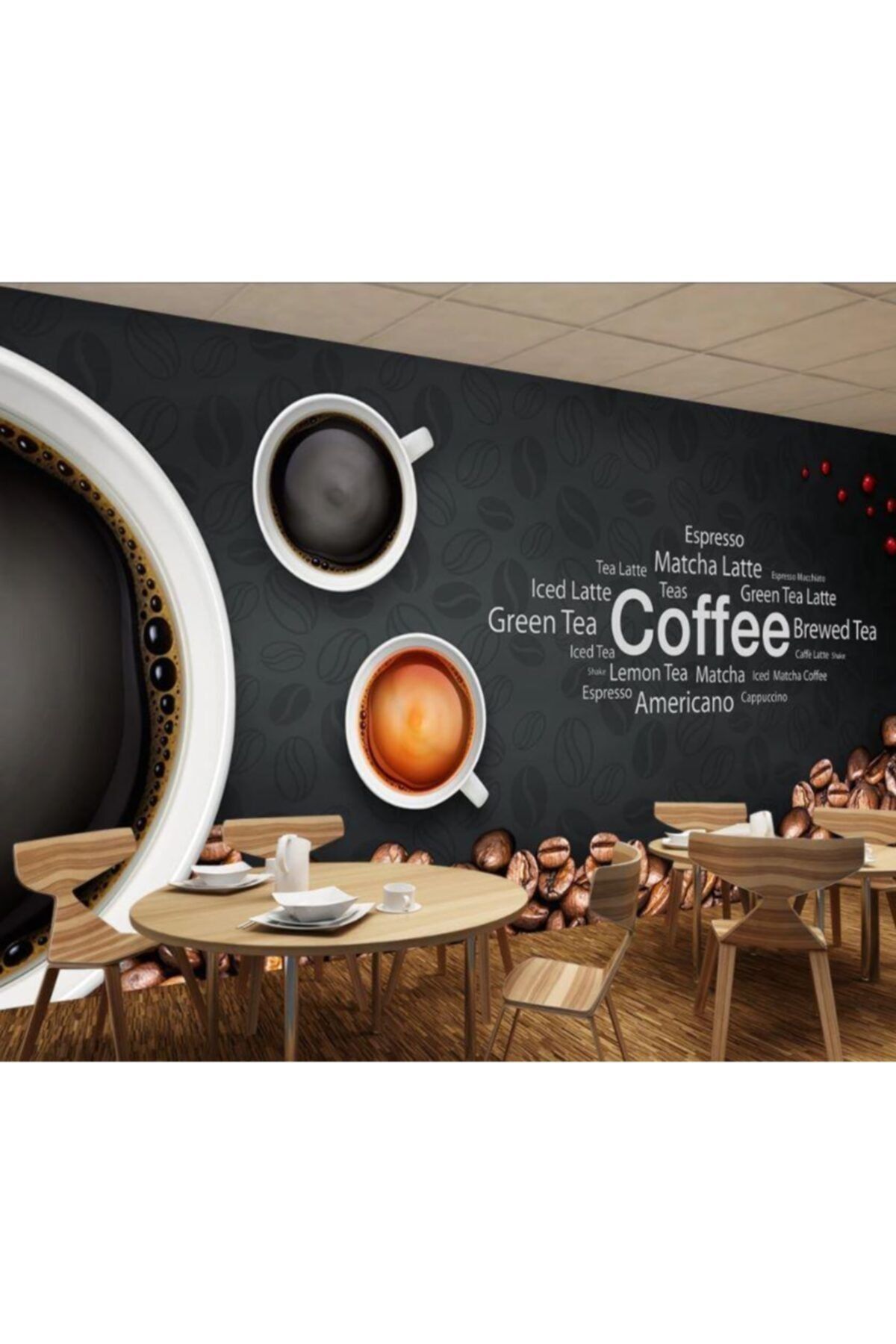 Renkli Duvarlar Fincan Wallpaper Özel Tasarım Duvar Kağıdı 4.50x2.50