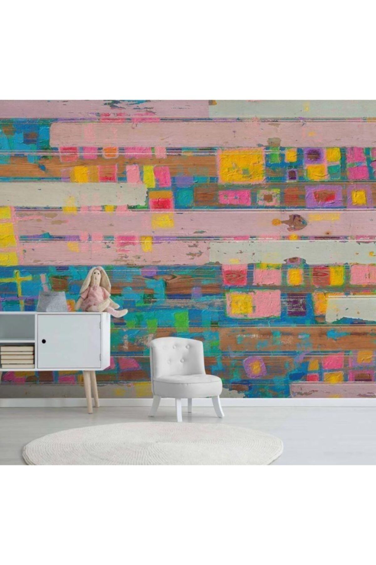 Renkli Duvarlar Pembe Ahşap Desenli Wallpaper Genç Odası Özel Tasarım Duvar Kağıdı 4.50x2.50