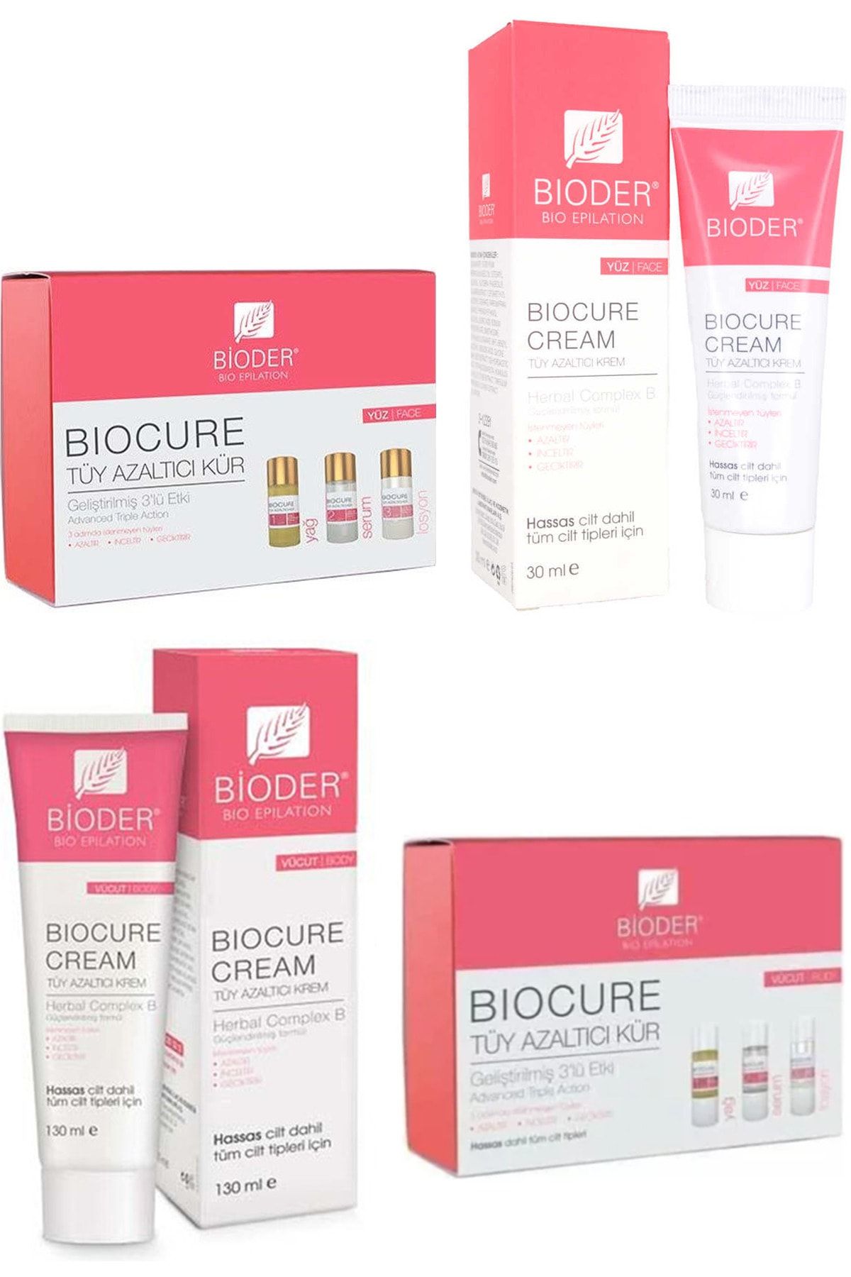 Bioder Tüy Azaltıcı Vücut 3x10 Ml+ Tüy Azaltıcı Yüz Için 3 X 5 Ml+ Krem 130 Ml +tüy Azaltıcı Krem 30 Ml