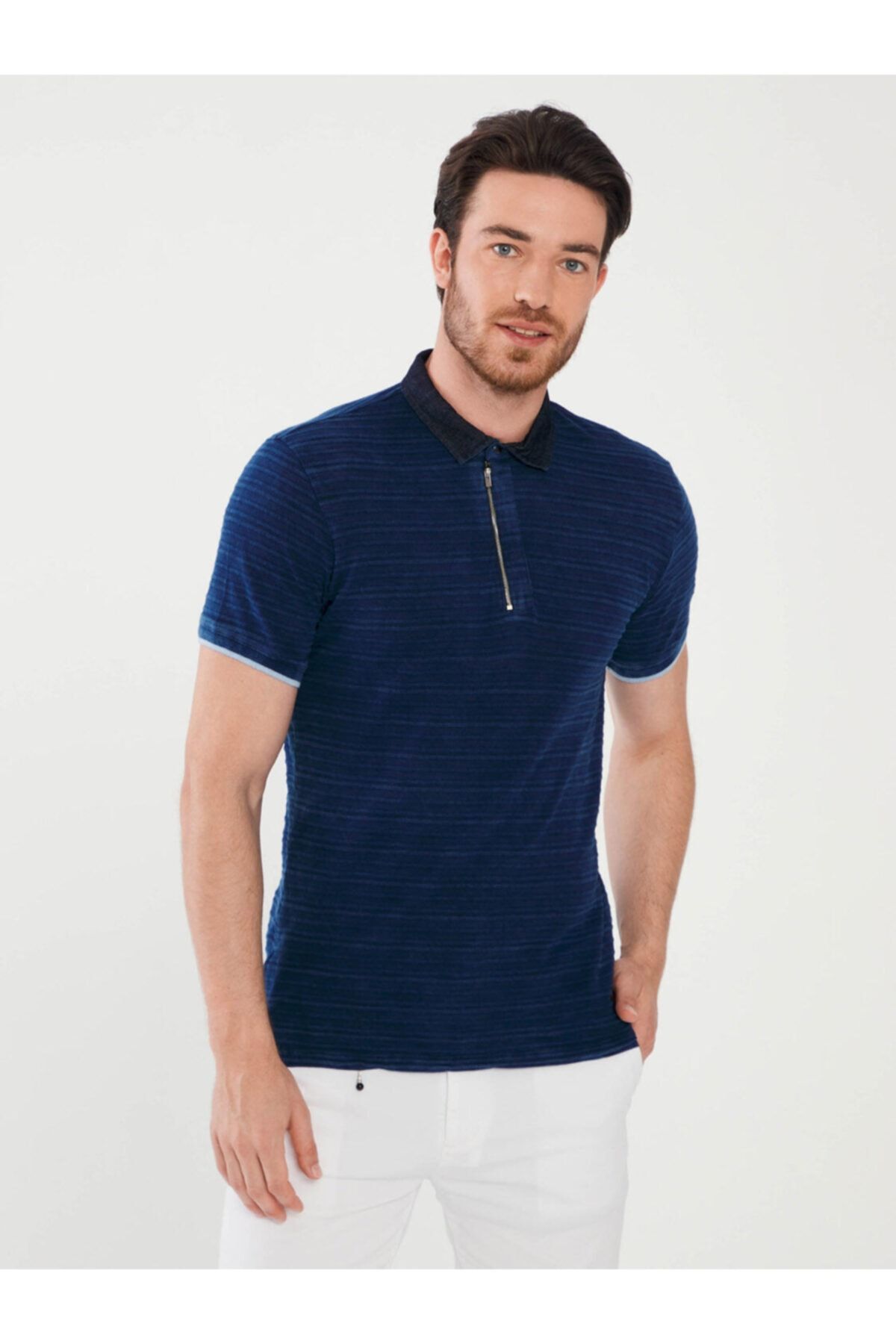 Xint Erkek Lacivert Polo Yaka Slim Fit Tişört