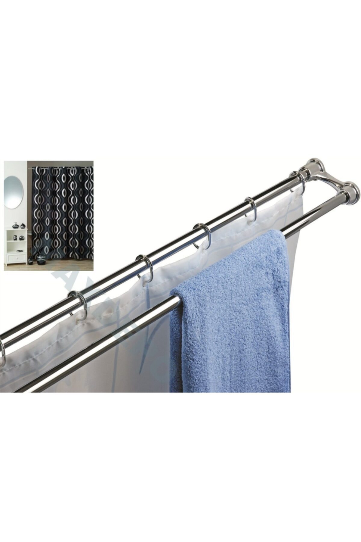 Biotech Doğuş Banyo Krom Metal 2li Banyo Perde Borosu Ve Havlu Askısı Se