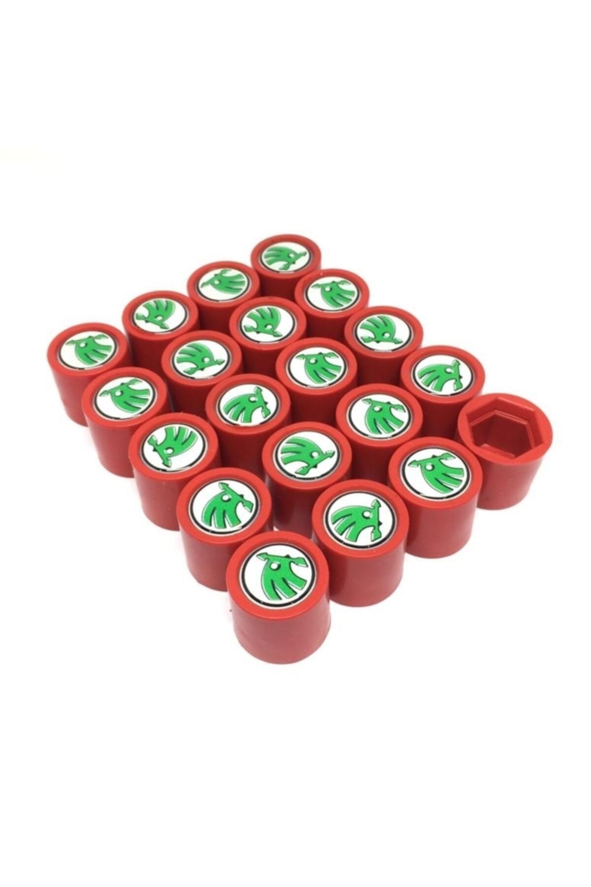 Oto Aksesuarcım Skoda Silikon Bijon Kapağı Kırmızı Yeşil Beyaz 20 Adet 15mm