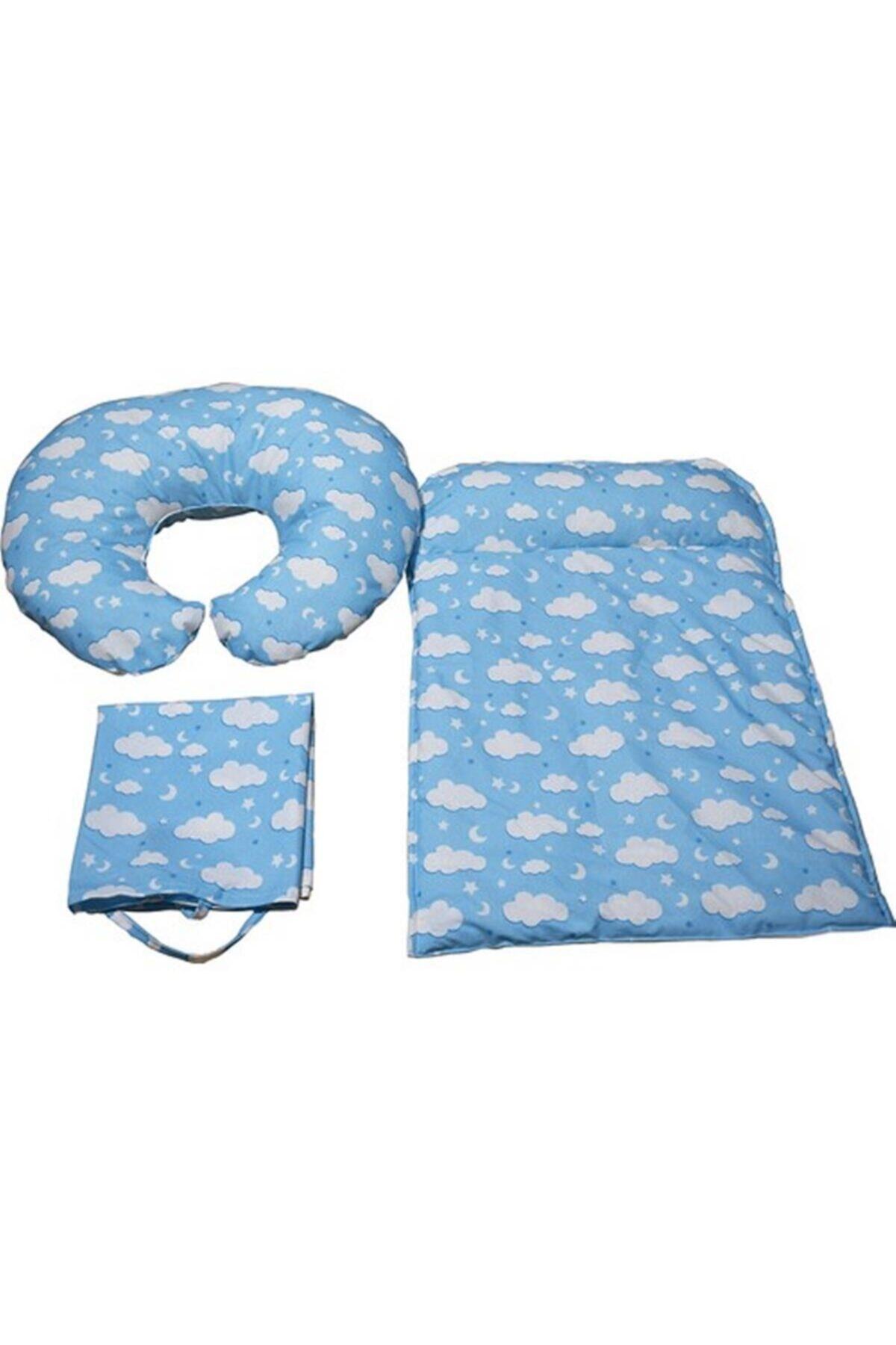 hupim Emzirme Yastığı - Emzirme Örtüsü - Alt Açma Minderi 3'lü Set MAVİ