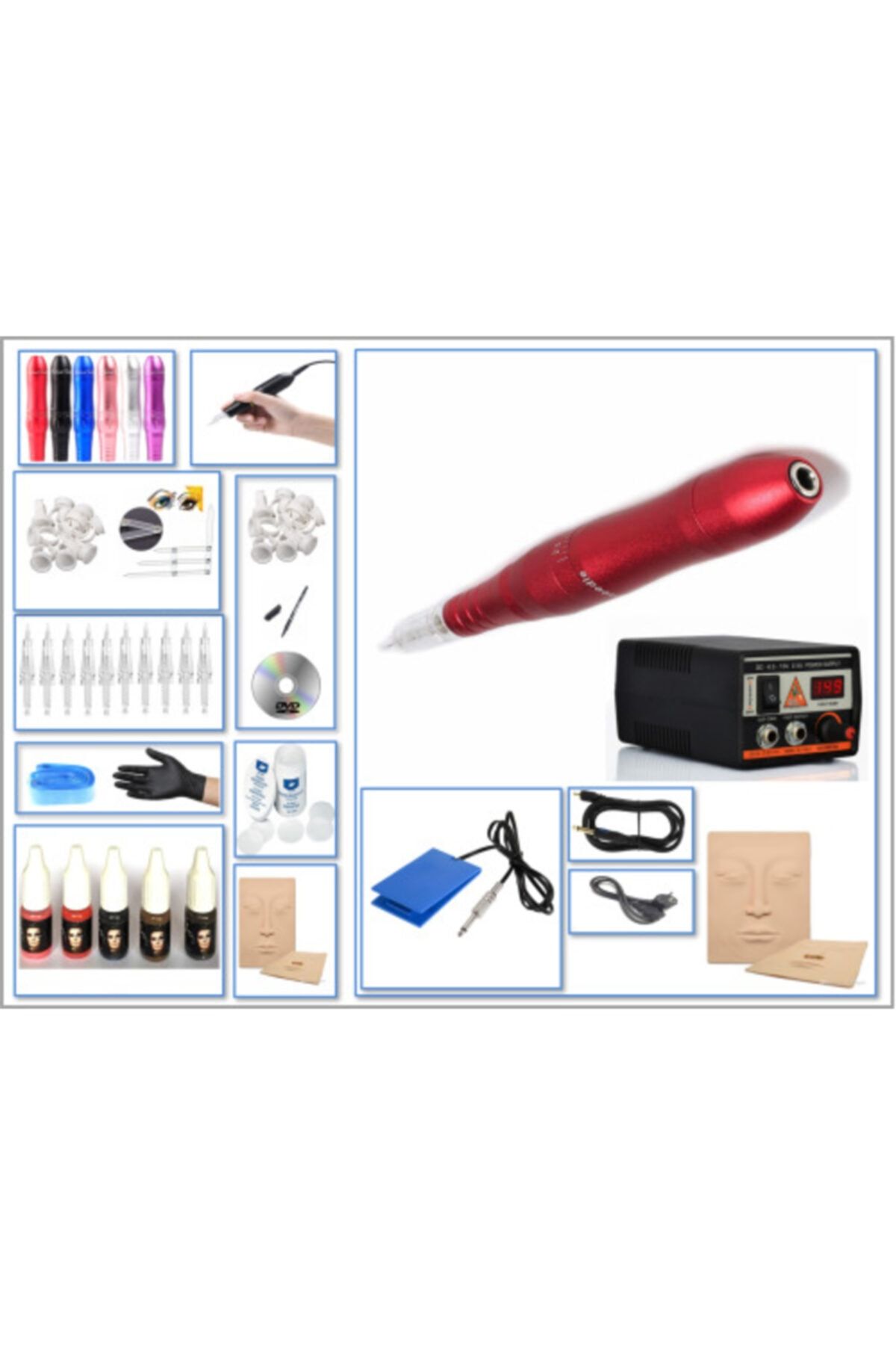 XLINETATTOO Xl-201b Hybrıd Hız Ayarlı Kalıcı Makyaj Makinası Seti - Swıss Motor- 2 Yıl Garantili - Red Desıgn