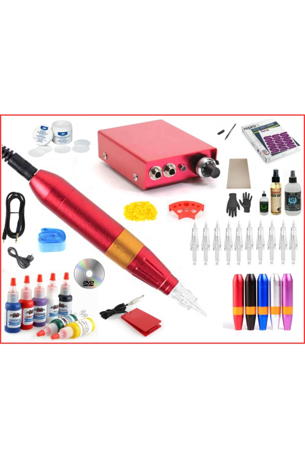 Matrixline Xl-301b Hybrıd Kırmızı Kalem Tipi Tattoo Dövme Makinası Seti - Swıss Motor