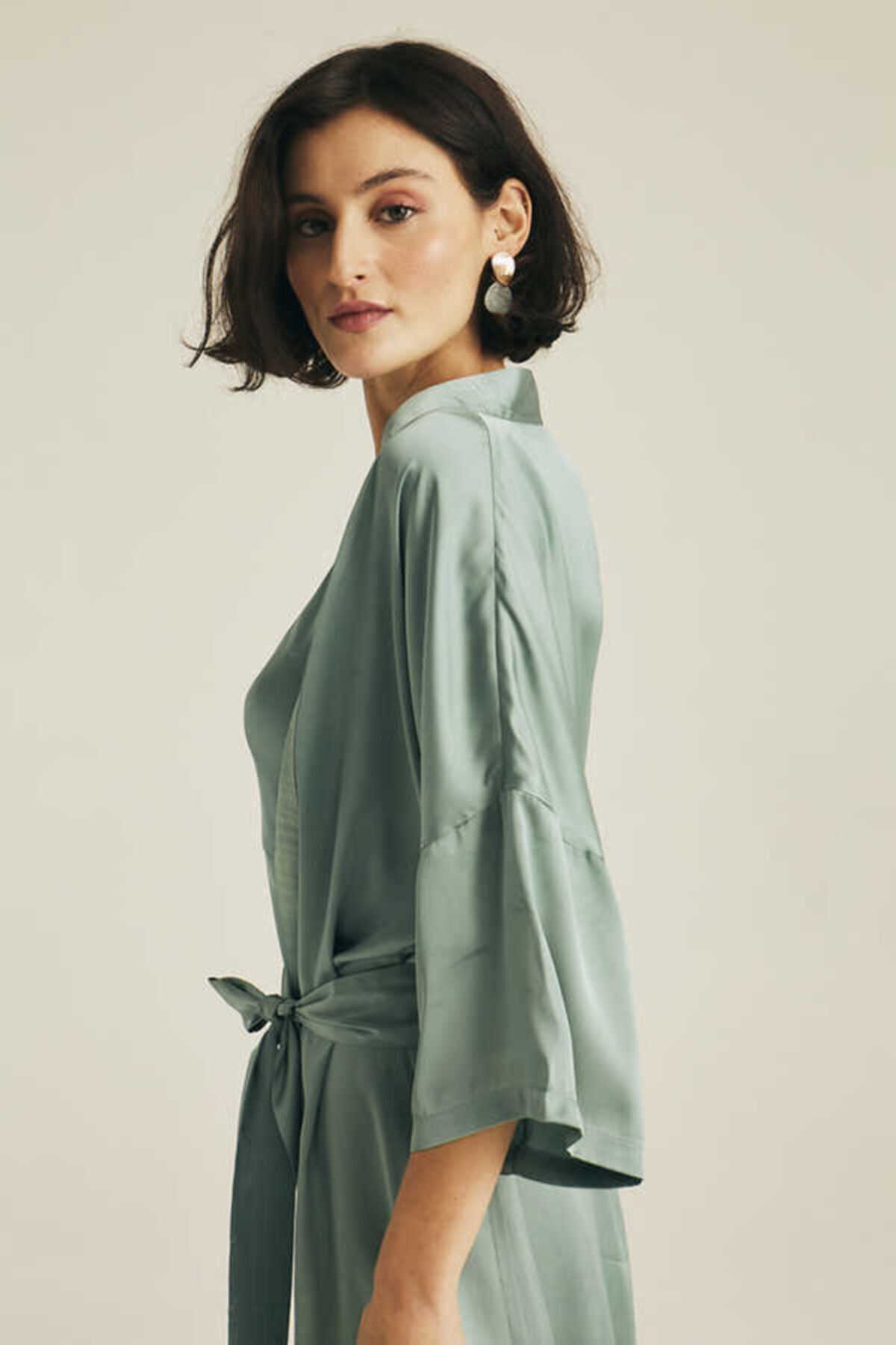 House of Silk Ipeksi Saten Sabahlık Su Yeşili