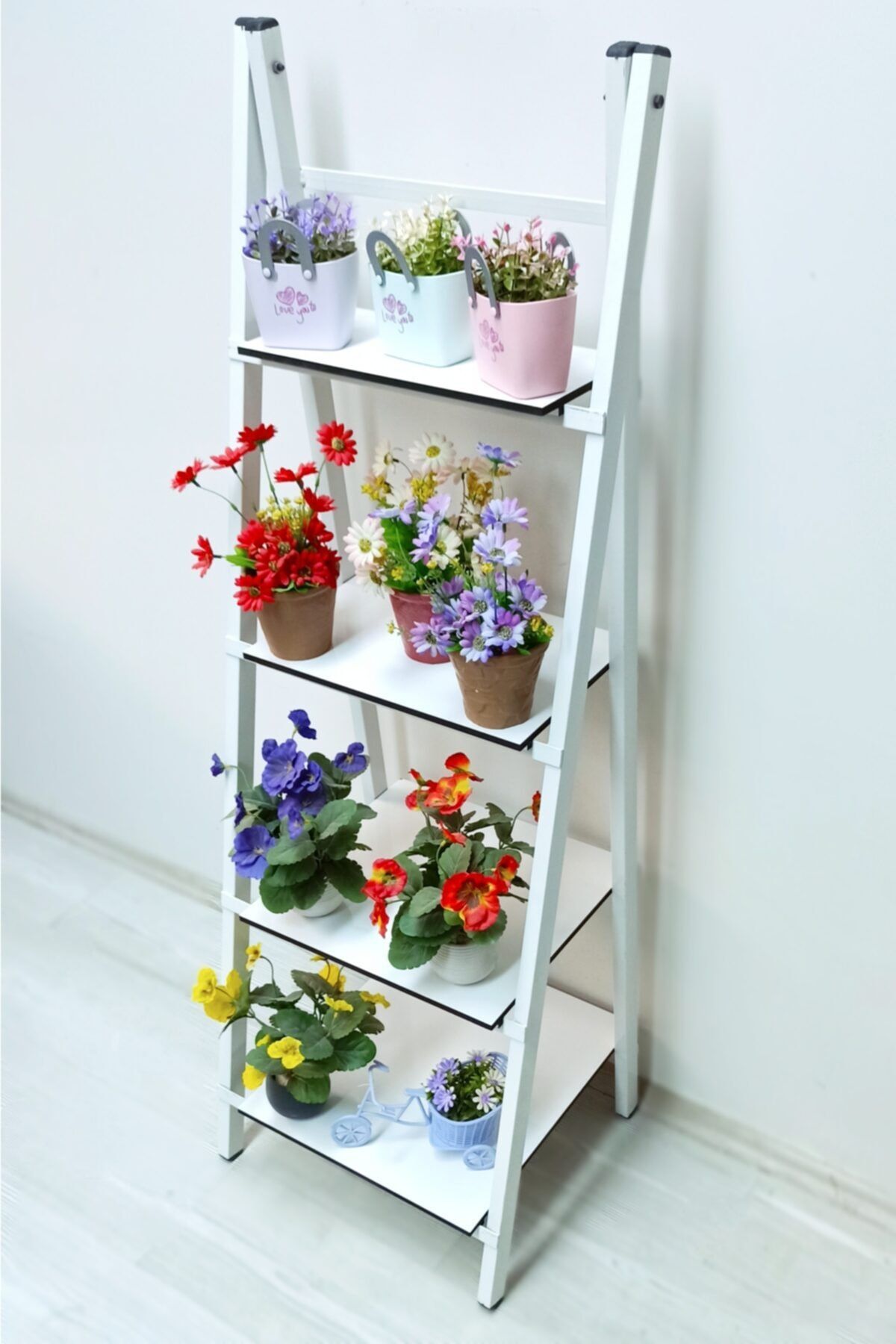 adımshops Beyaz Metal Ayaklı Mdf Raflı Saksılık
