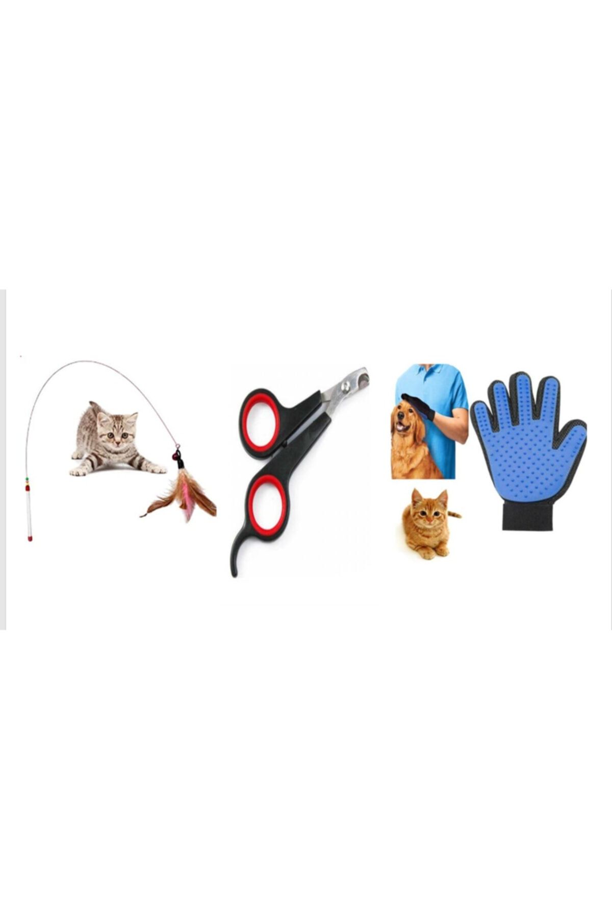 Easy Pet 3 Lü Set Kedi Tırnak Makası & Kedi Tüy Eldiveni & Kedi Oyun Oltası