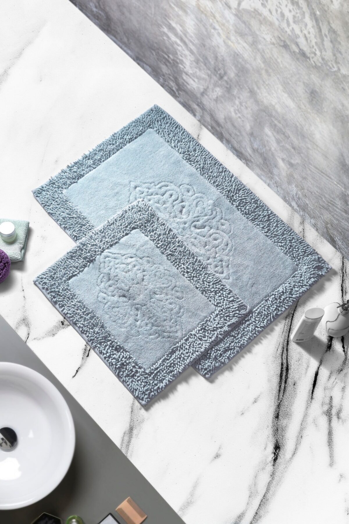 Madame Clean Home Cotton Special 2'li Osmanlı Desen Pamuklu Klozet Takımı Gri