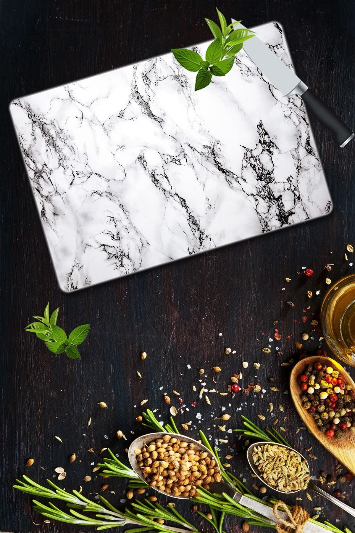 Organizerci Saban (30cm X 40cm) Beyaz Mermer Cam Kesim Tablası