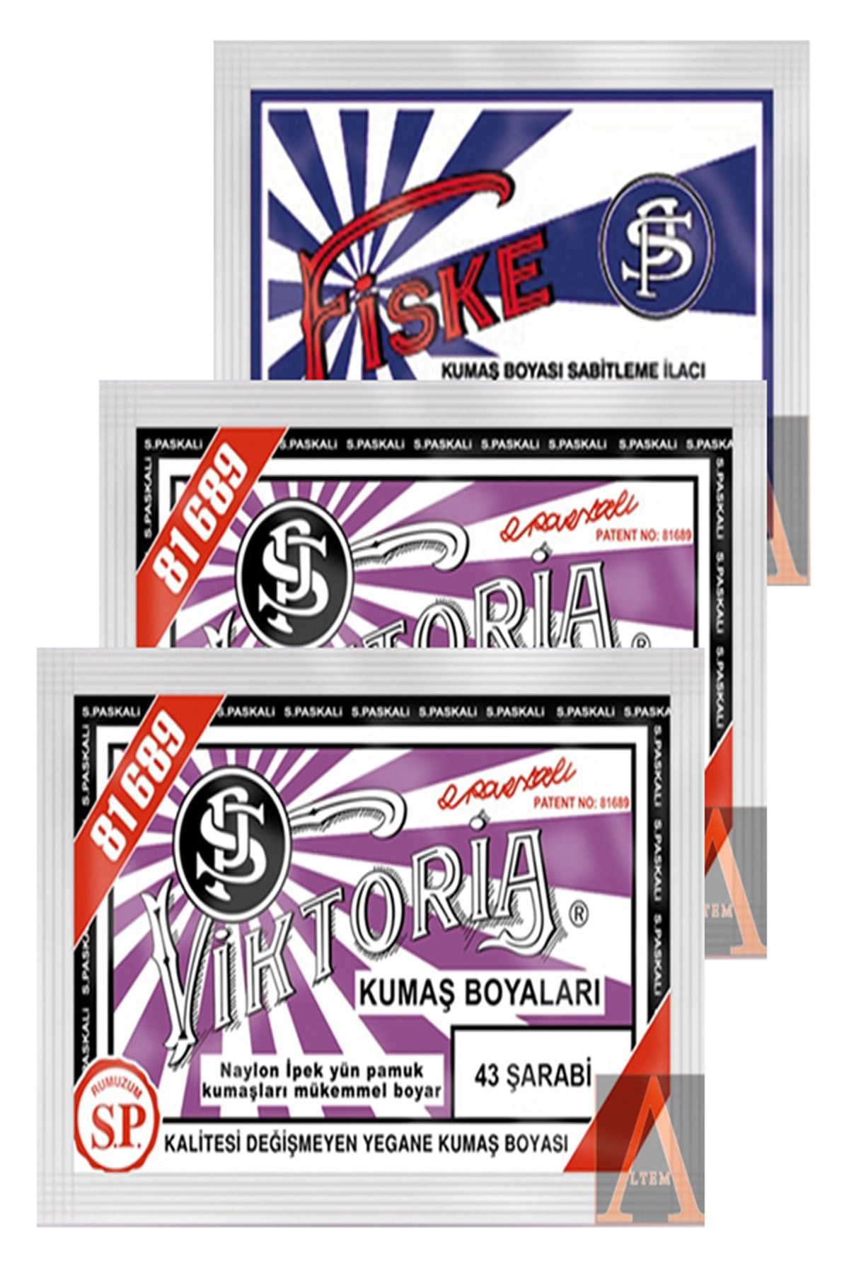 Viktoria Şarabi Kumaş Boyası 2 Paket+1 Paket. Sabitleyici Fiske
