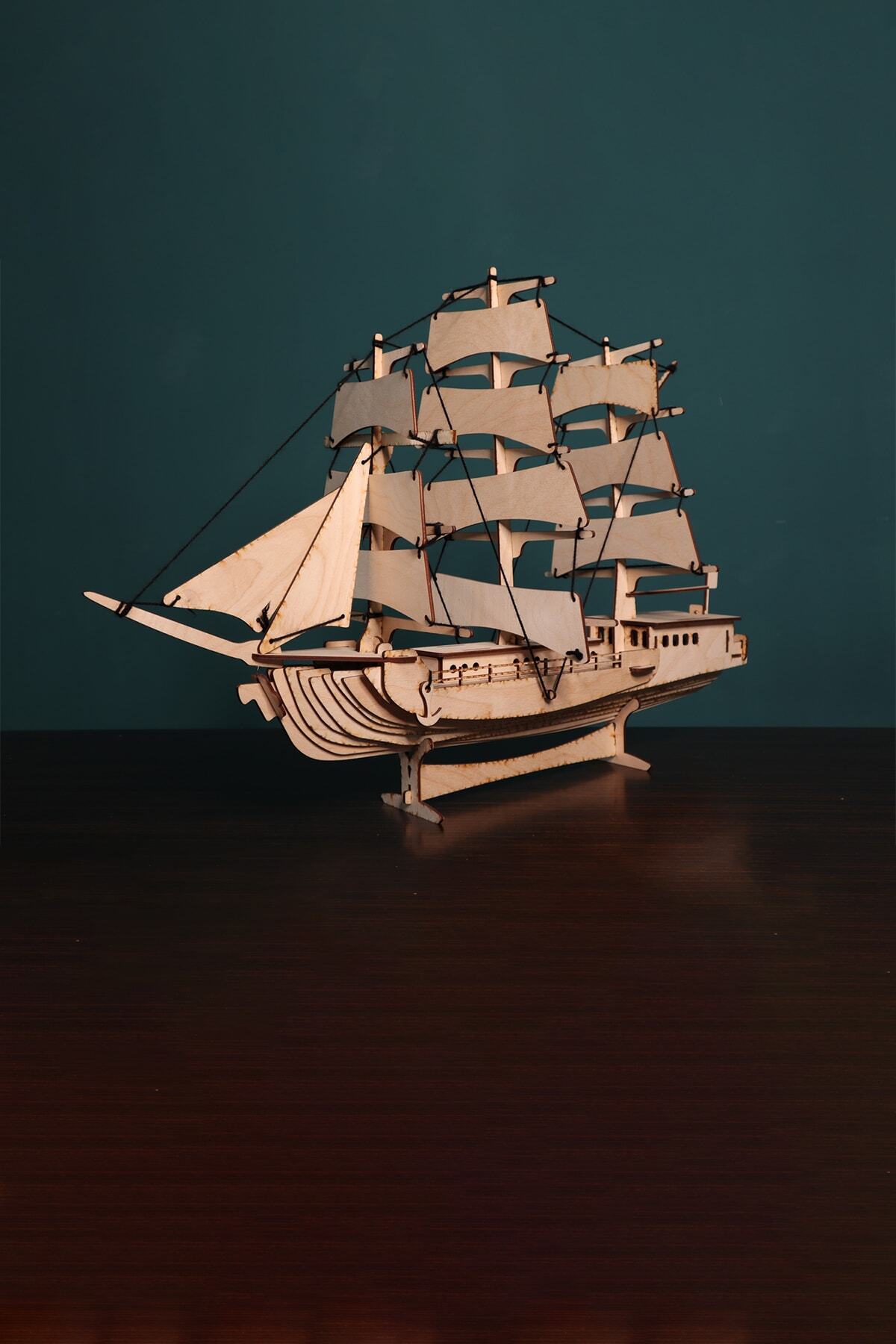 AlibabaPuzzle %100 Ahşap 3d Puzzle Alibaba Puzzle 3d Ahşap 77 Parça Maket Yap Boz Yelkenli Gemi