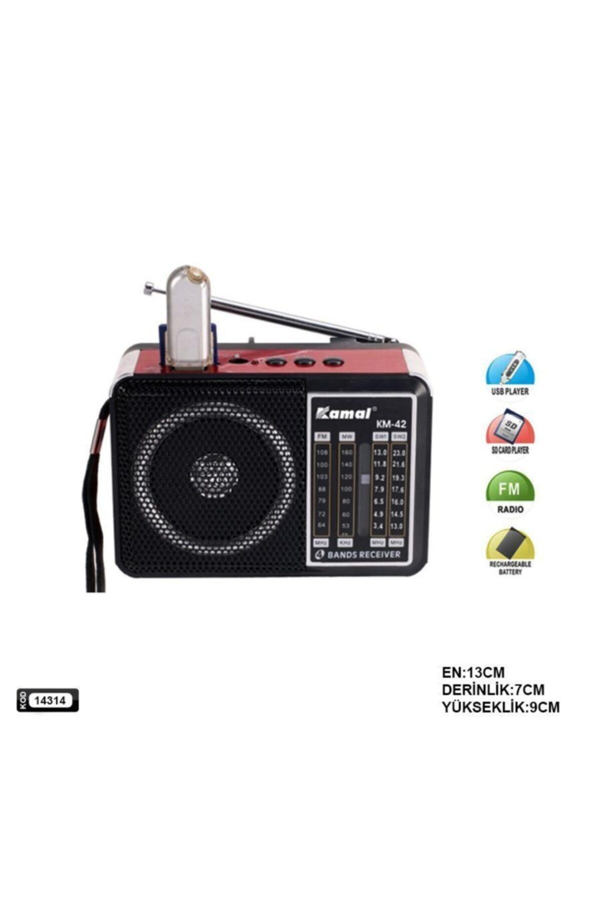 Kamal Radyo Şarjlı Pilli Fm/usb/sd Km-42
