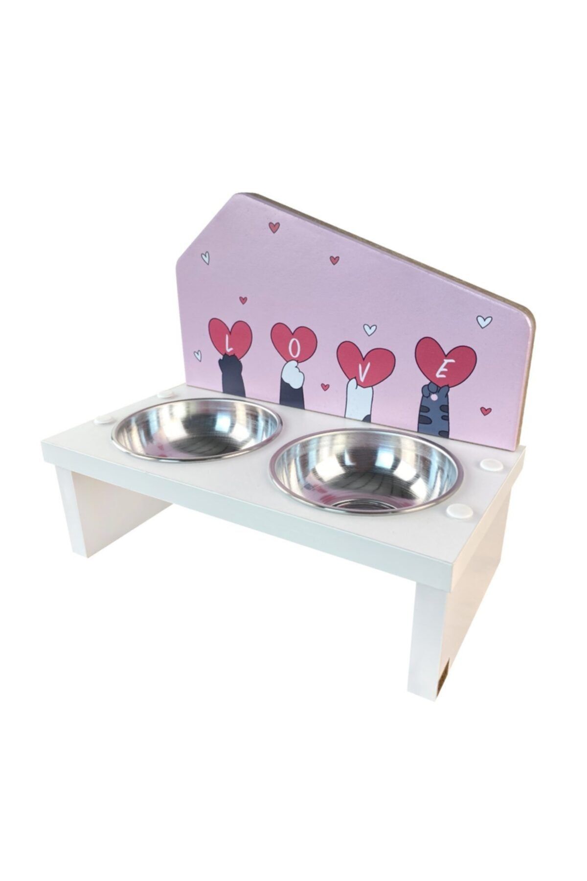 odunconcept Sevgililer Günü Çelik Kaseli Kedi Ve Küçük Irk Köpek Mama Ve Su Kabı Ahşap - Love - Pembe