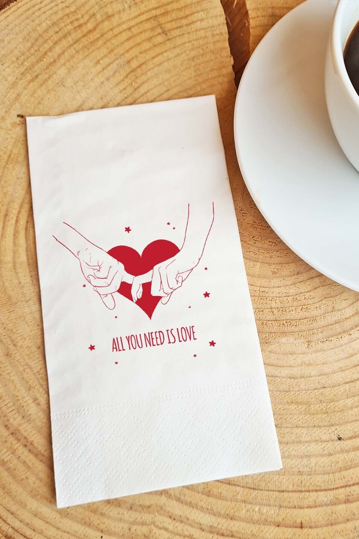 PEKSHOP Sevgiliye Sunum Peçetesi All You Need Is Love Yazılı Sevgililer Günü Konuşan Kağıt Peçete
