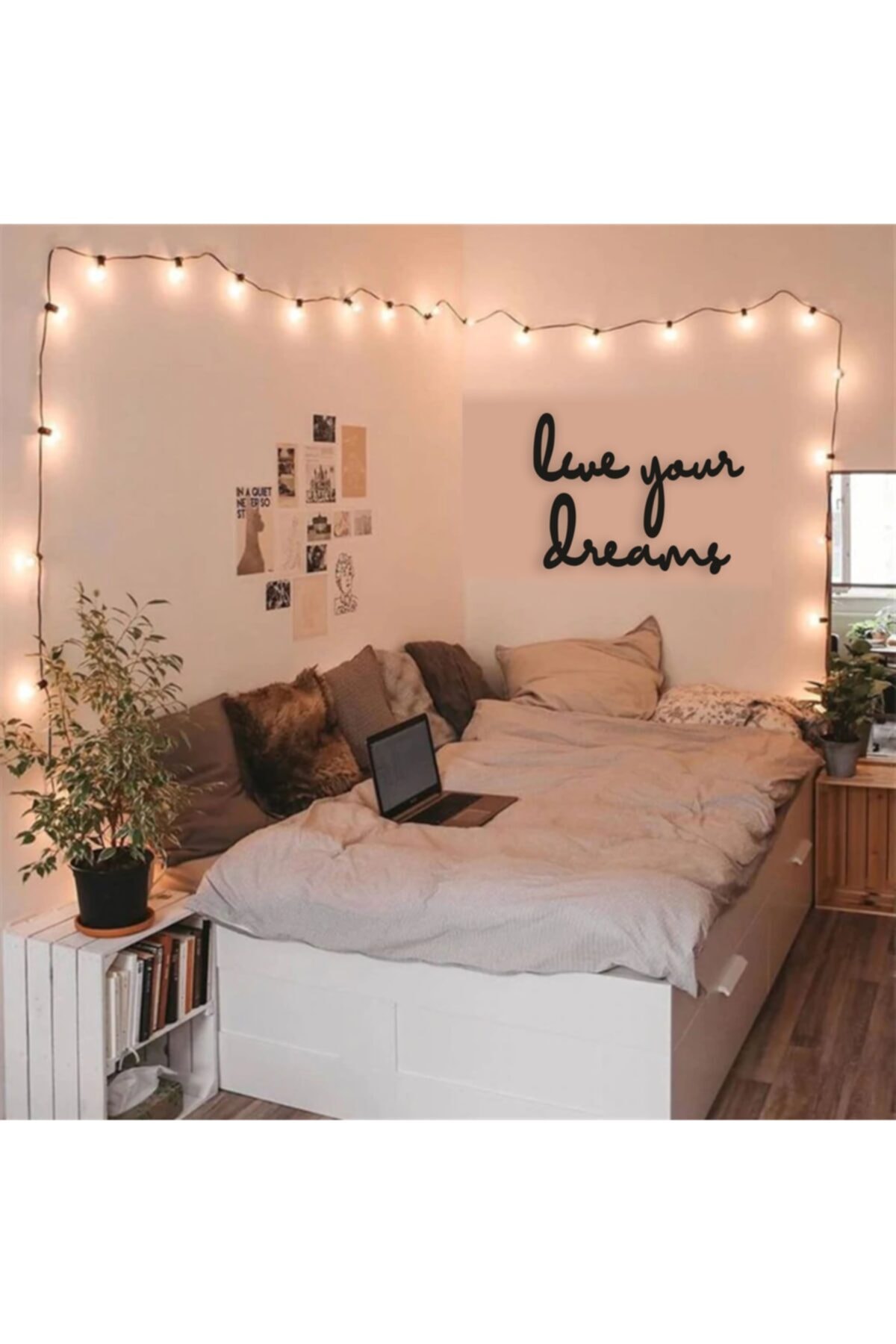 İkbal market Live Your Dreams Dekoratif Ahşap Duvar Tablosu