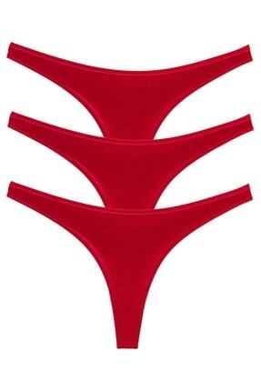 Kadın, Kırmızı, Pamuklu Klasik String, Tanga Külot ( 3'lü Paket ) Image 0
