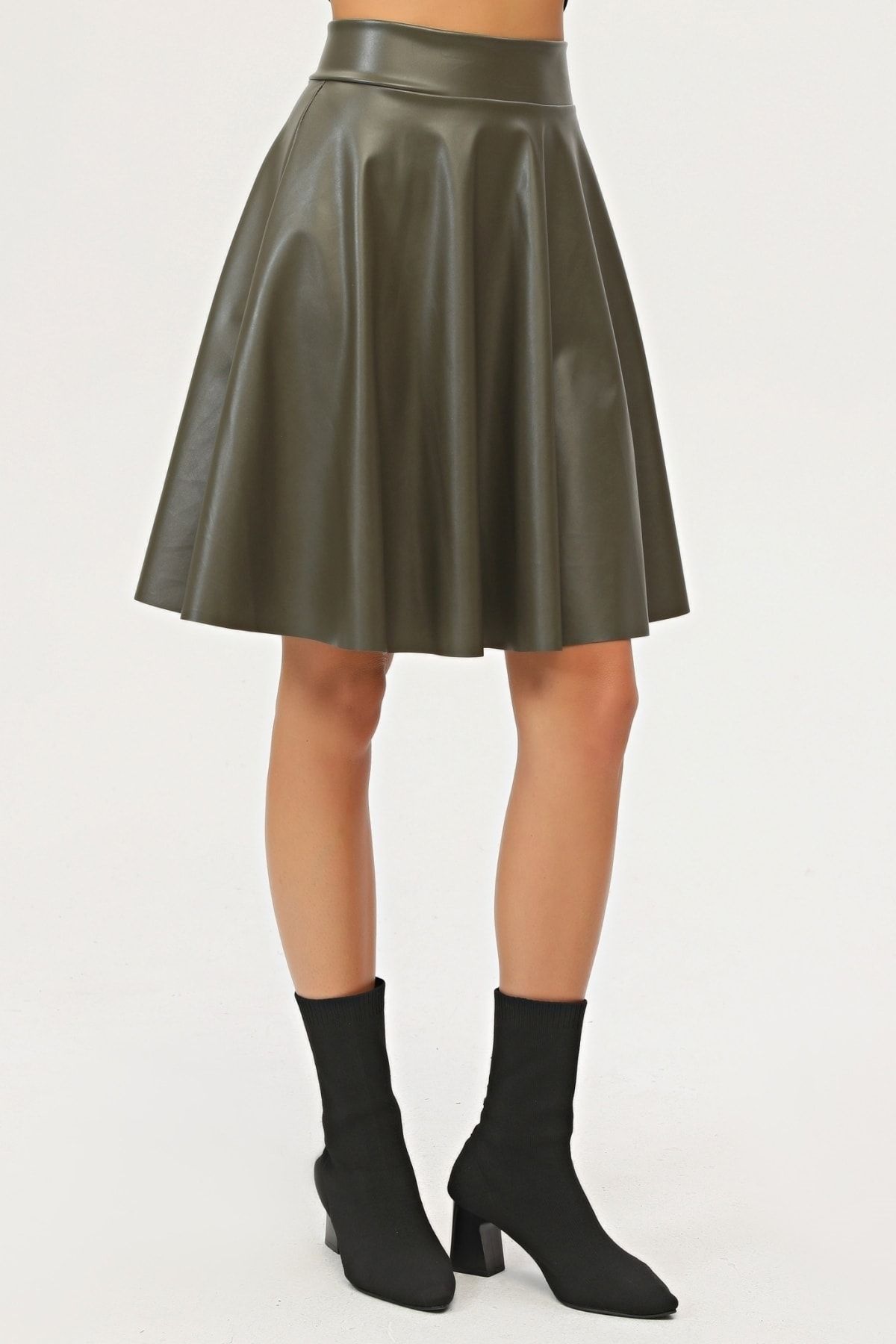 Khaki faux clearance leather skirt