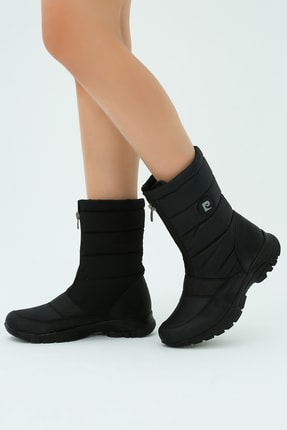 Kadın Siyah Su Geçirmez Fermuarlı Kürklü Kar Botu Image 3