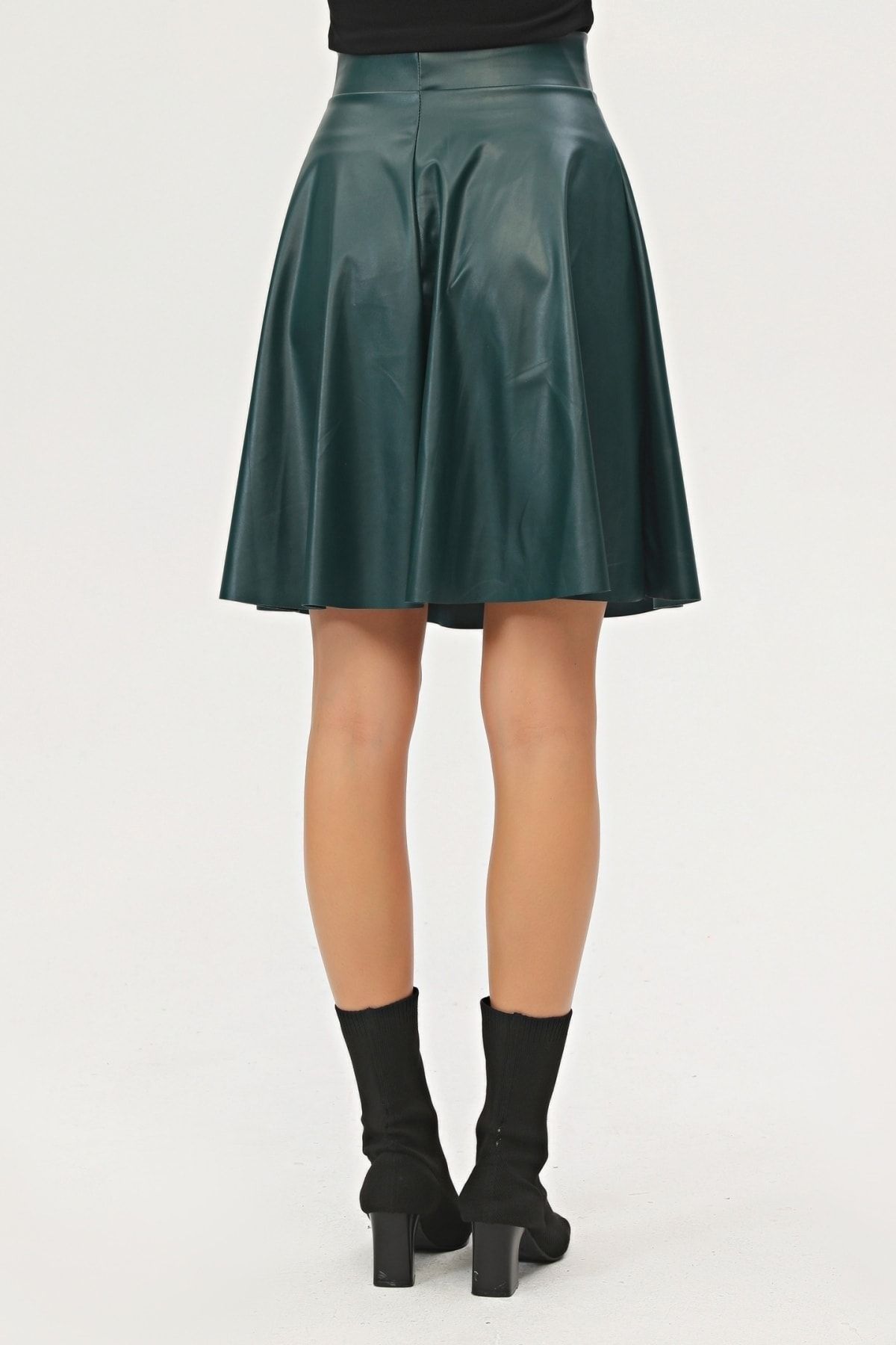 Dark green sales faux leather skirt