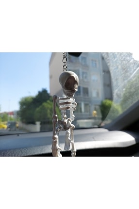 İskelet Ayna Süsü Beyaz Araba Süsü - Dikiz Aynası Süsü Zincirli Image 1