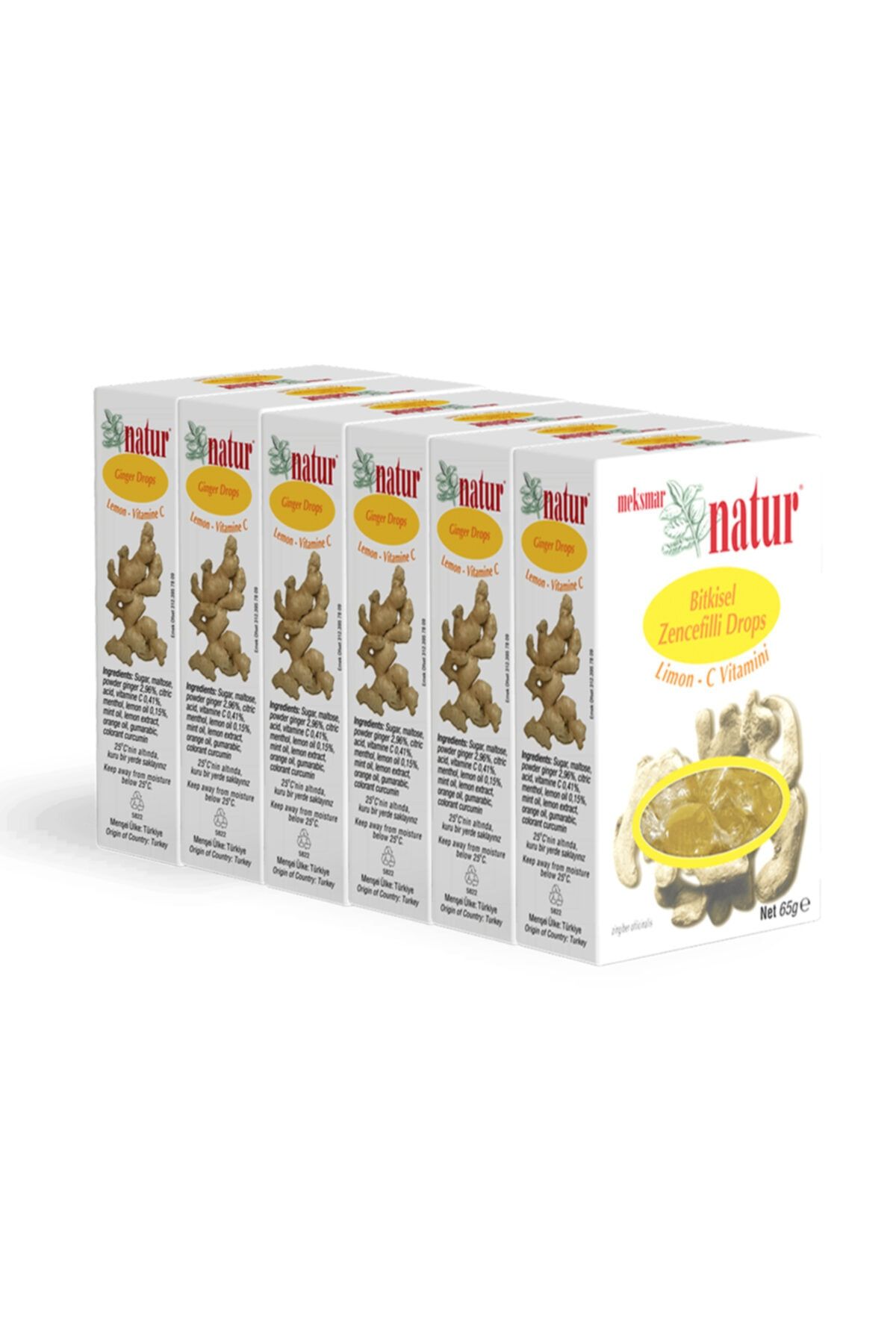 Natur Bitkisel Zencefilli Drops Limon - C Vitamini 65 gr (6'LI) S.k.t:08/2023