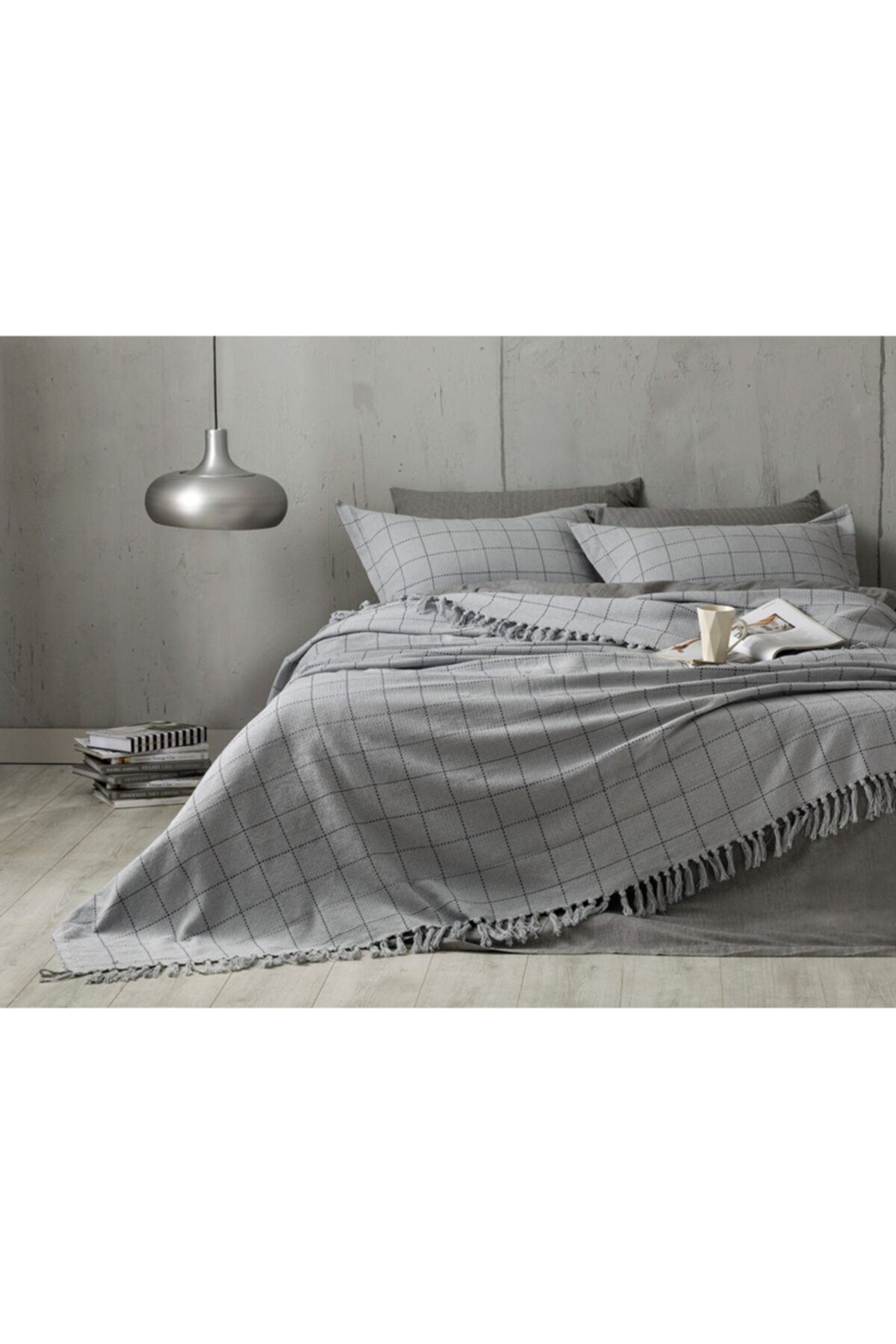 english home check dokuma cift kisilik yatak ortusu takimi 240x260 cm gri fiyati yorumlari trendyol