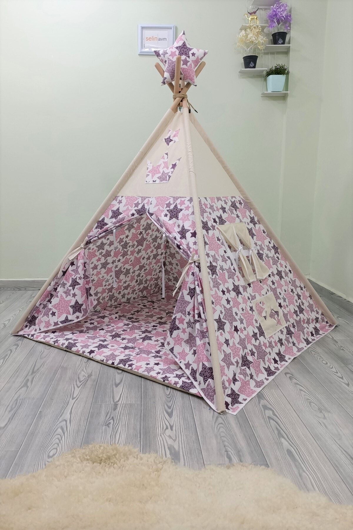 Henna Prime Sabitlenebilir Çocuk Oyun Çadırı Mor Lila Yıldızlar