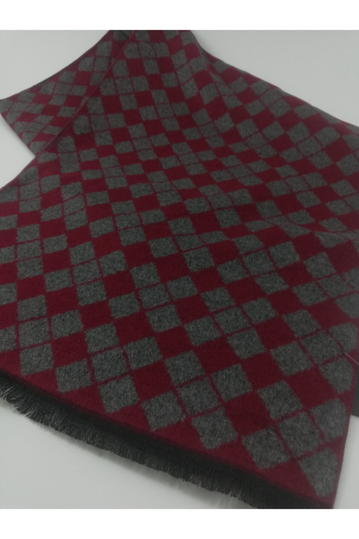 Minderya Unisex Kaşmir Baklava Desenli Bordo Atkı