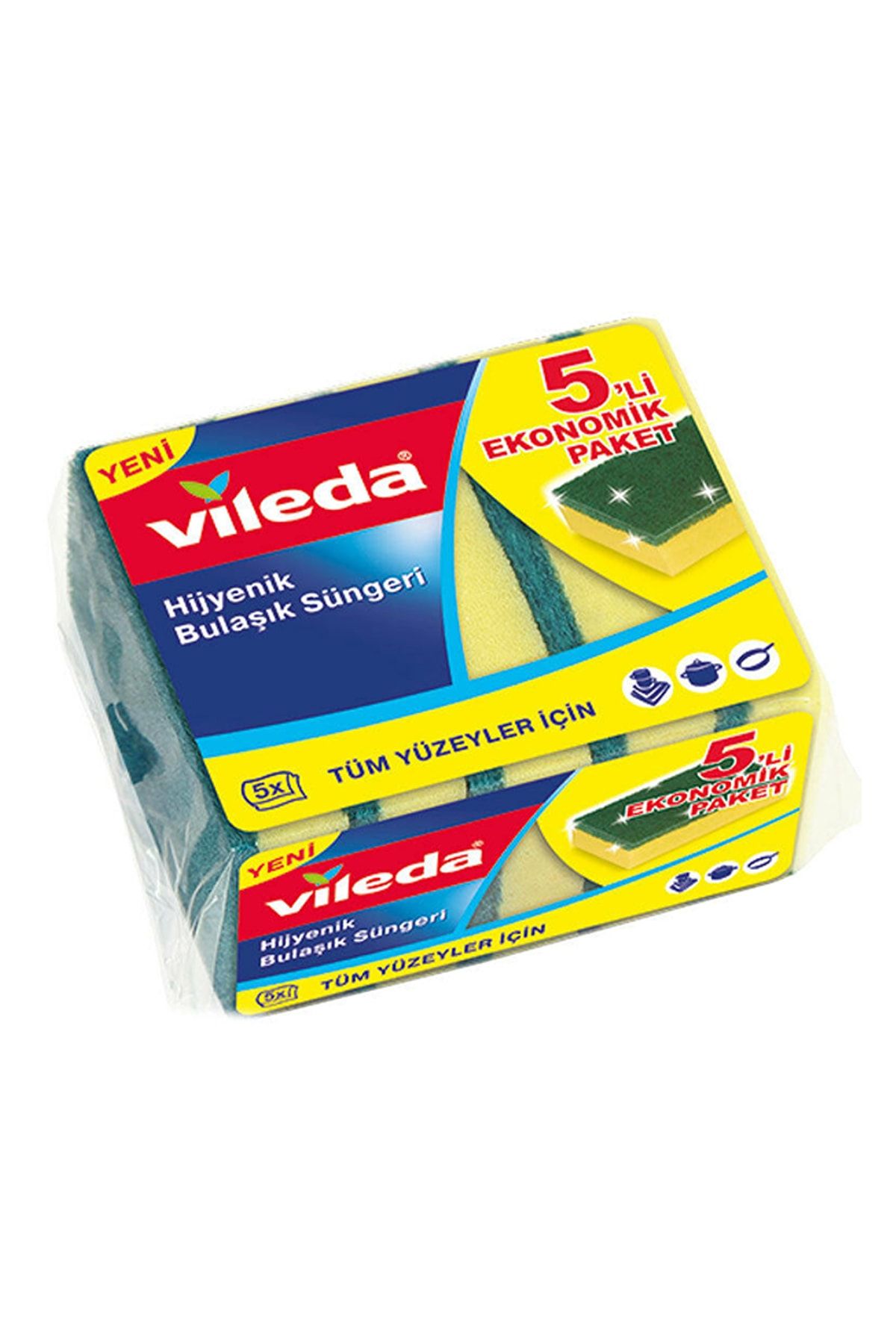 Vileda Yeşil Düz Sünger Ekonomik Paket  5'li