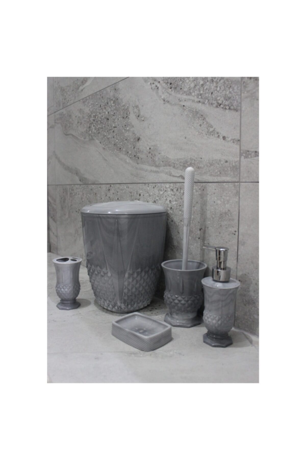 Günay Collection Mermer Desenli 5'li Banyo Seti