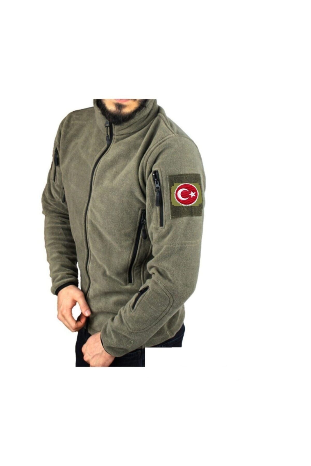 Gazi Ticaret Taktik Polar Mont Haki Yeşil 6 Cepli Türk Bayrak