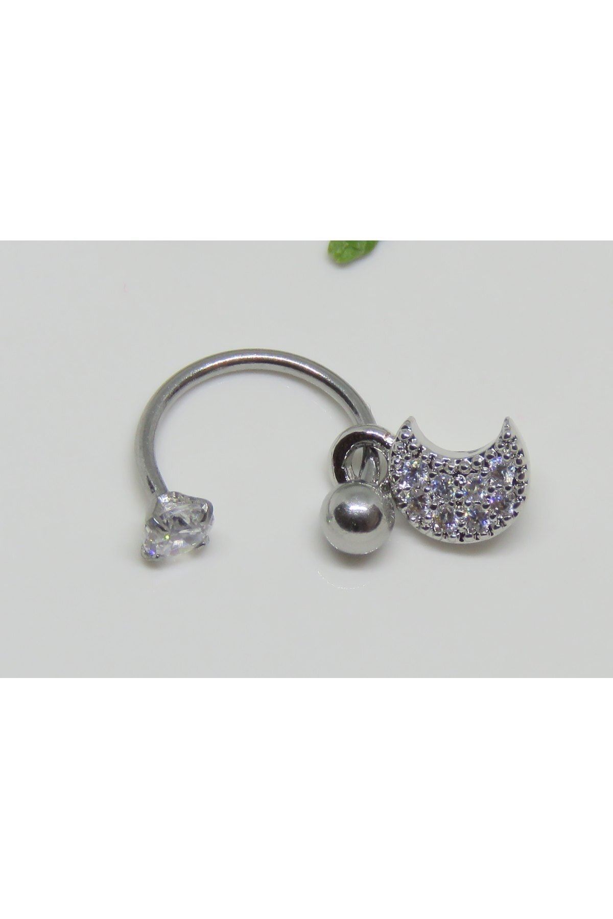 Işıl Işıl Cerrahi Çelik Gümüş Gri Zirkon Taşlı Piercing, Küpe, Kıkırdak, Tragus, Helix, Ay Motifli
