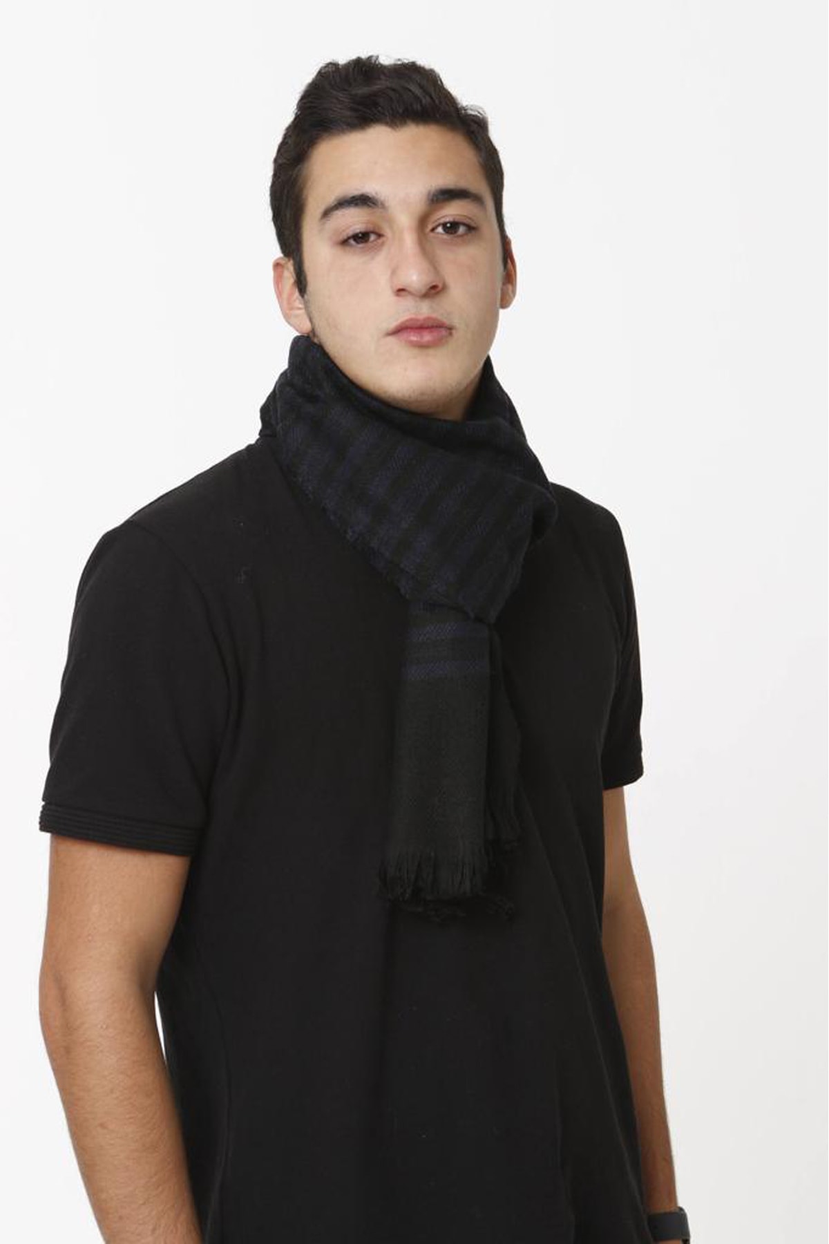 Vemod Erkek Siyah Lacivert Dokuma Atkı 04