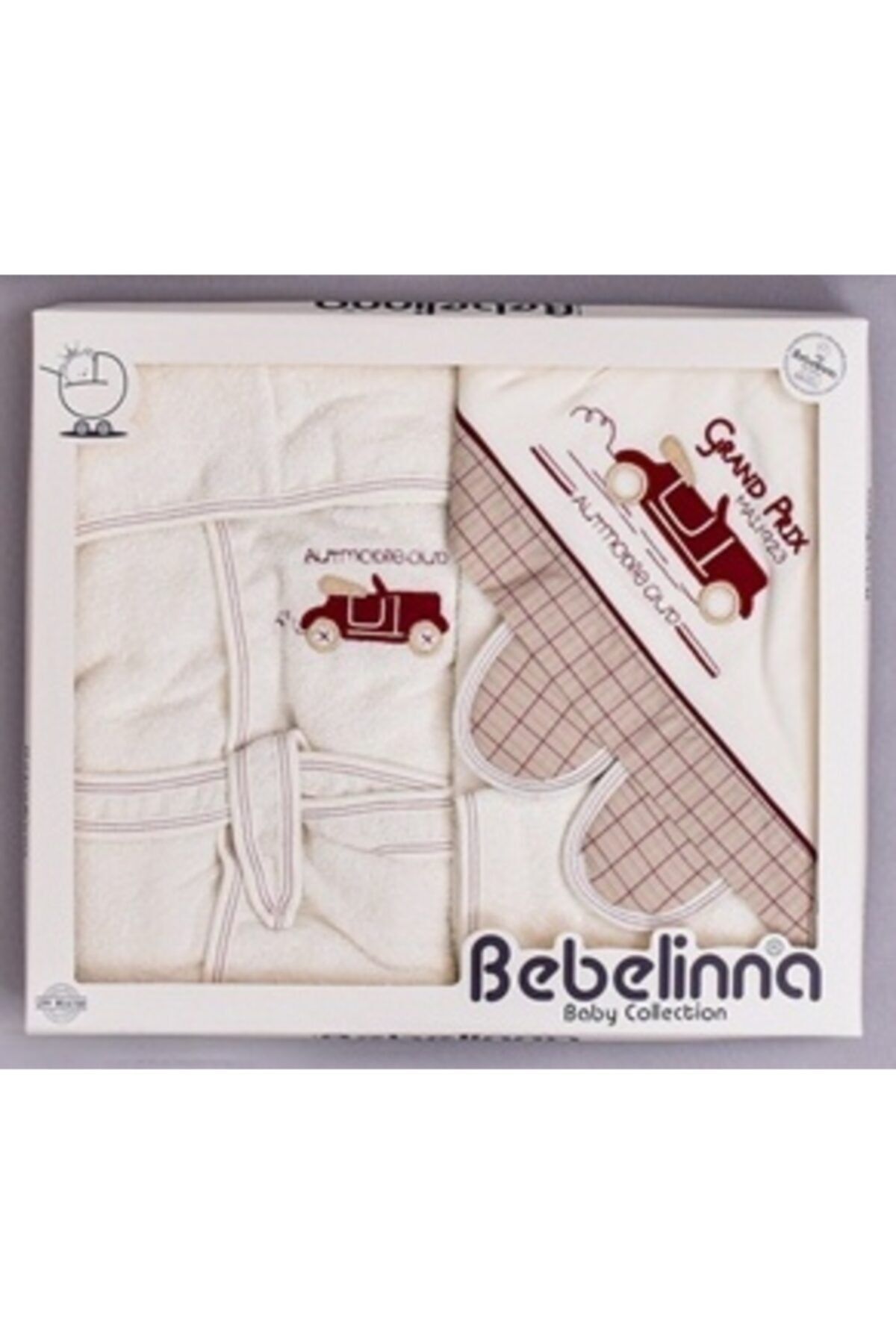 Bebelinna Erkek Bebek Grand Prix Araba Desenli Bornoz Takım