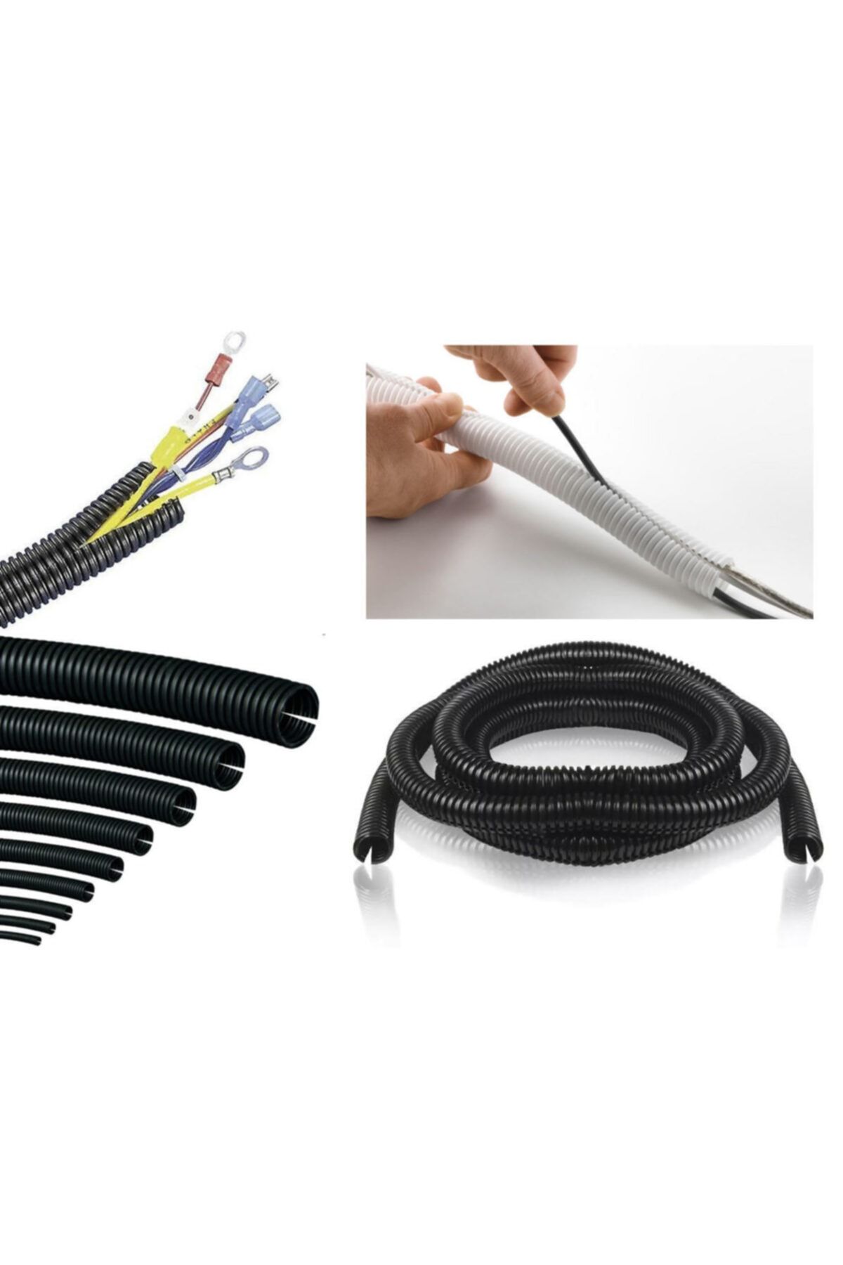 ZEMBİL Siyah Renk Kablo Tesisat Gizleme Düzenleme Hortumu Yarıklı Hortum 1 Metre 24mm