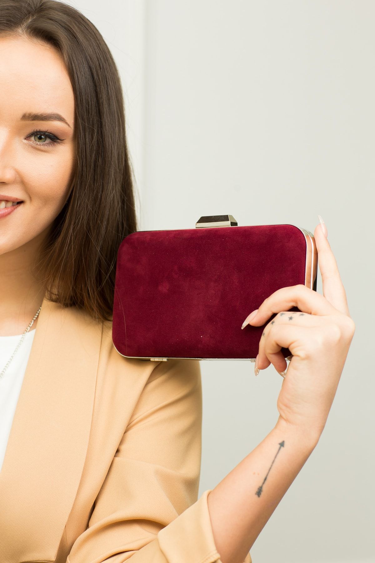 weem bag Kadın Bordo Süet Kasalı Abiye Çanta