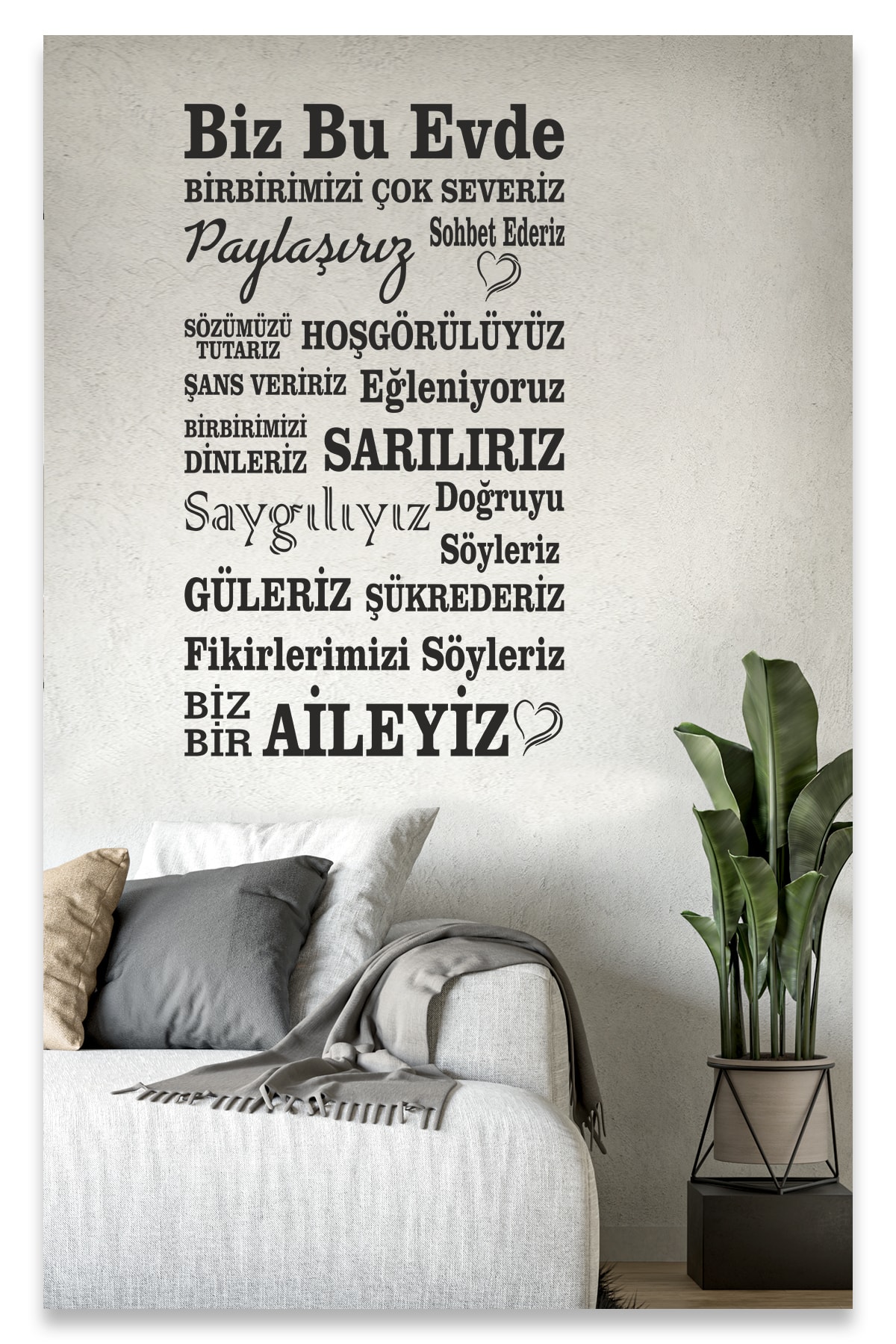 Sticker Sepetim Ev Kuralları Siyah Yazı Dekoratif Çok Amaçlı Duvar Sticker 45 cm.