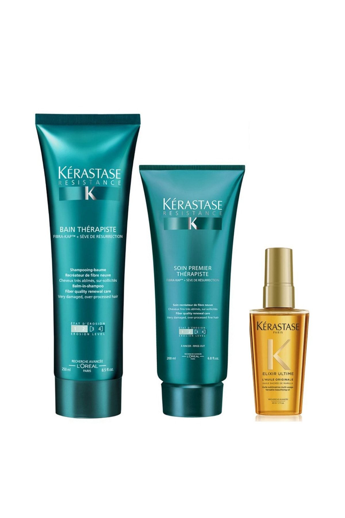 Kerastase Aşırı Yıpranmış Saçlar Için Şampuan 250 Ml + Krem 200 Ml + Elixir Yağ 50 Ml