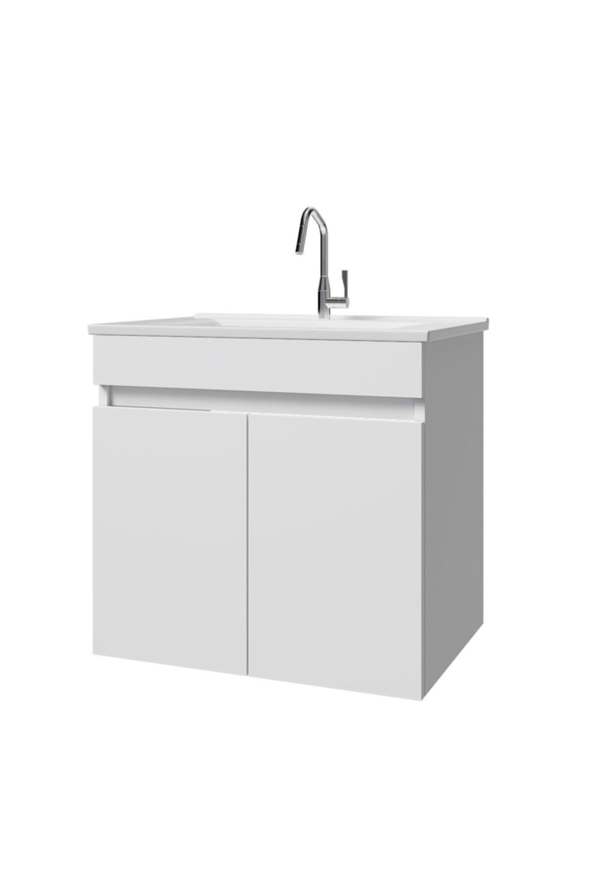 banos Ld3 Ayaksız 2 Kapaklı Lavabolu Beyaz Mdf 65 Cm Banyo Dolabı