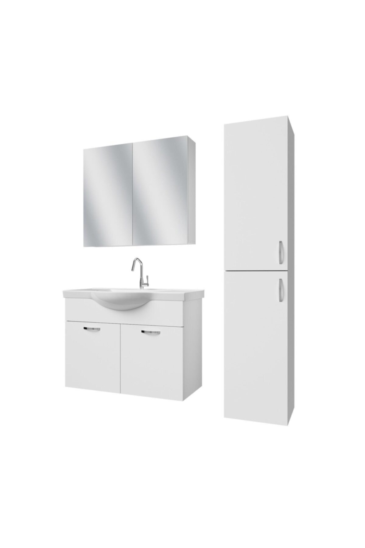 banos Tm2 Ayaksız 2 Kapaklı Lavabolu Beyaz Mdf 80 Cm Banyo Dolabı Aynalı Üst Dolap Boy Dolabı